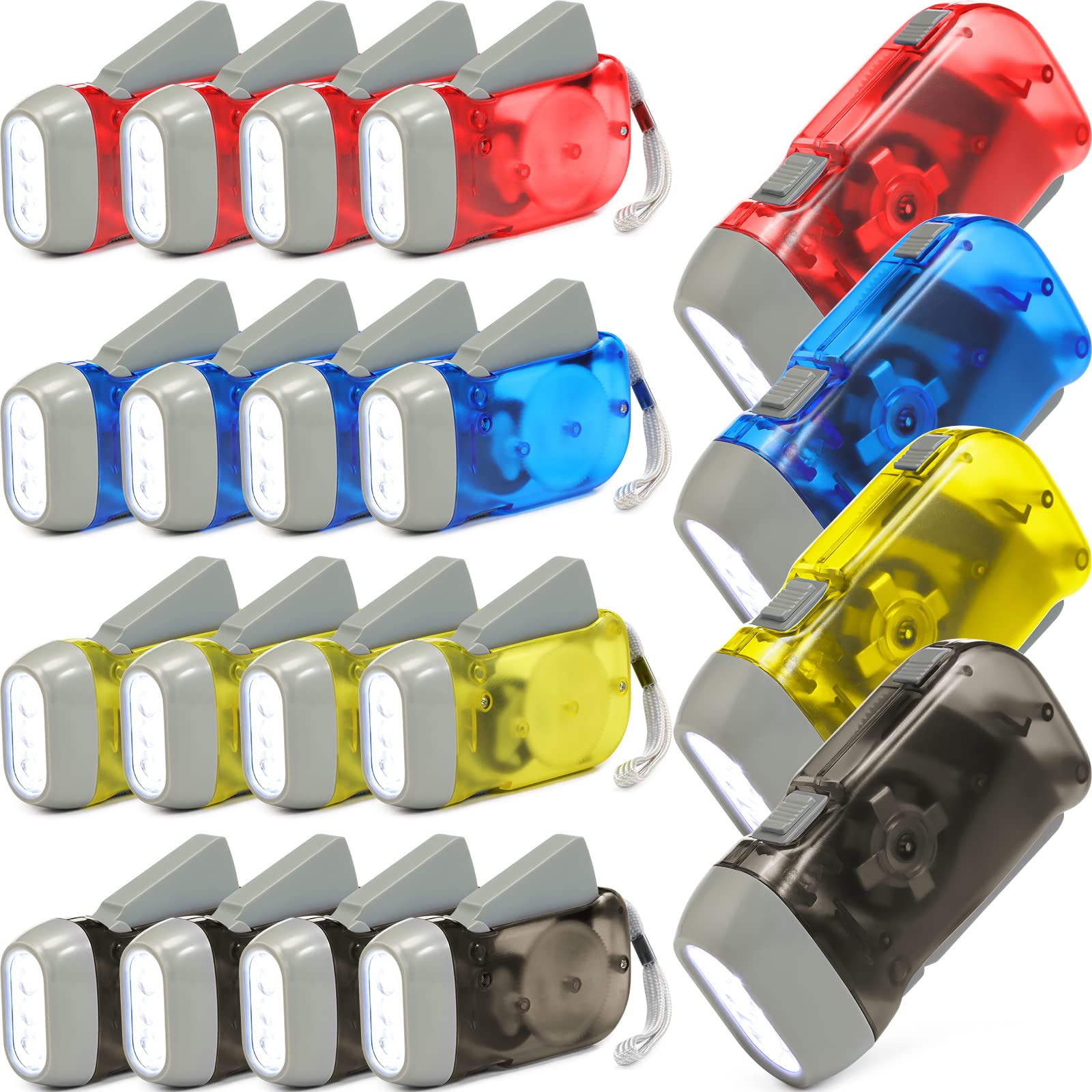 Mudder Hand Crank Flashlight, LED, Dynamo, Model C-82, No Battery, Colors: Yellow, Red, Grey, Blue