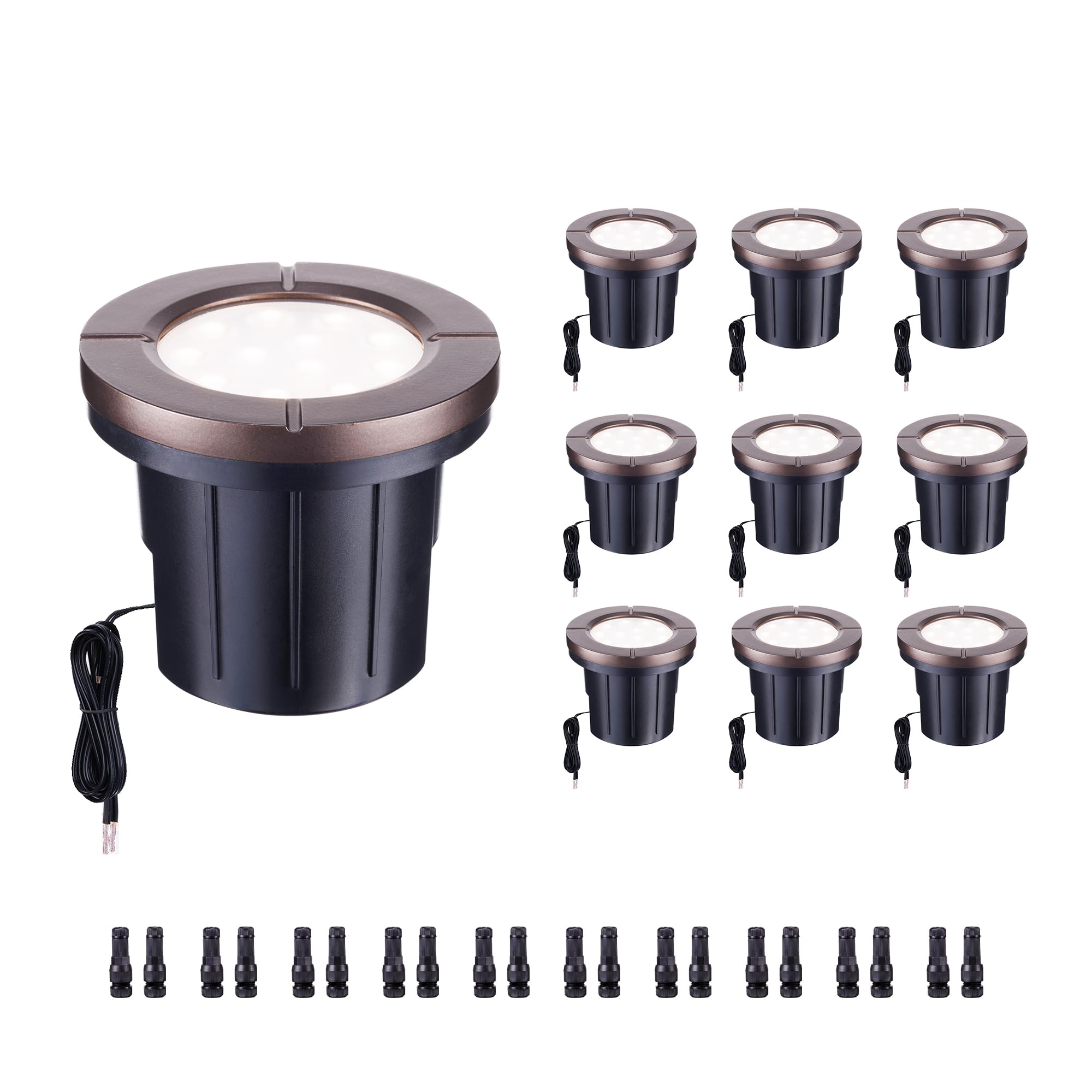 Varmtalys Low Voltage Well Lights LED, Bright 12V Landscape Lights Outdoor IP67 Waterproof, 6'' Wired in-Grade Uplights Aluminum