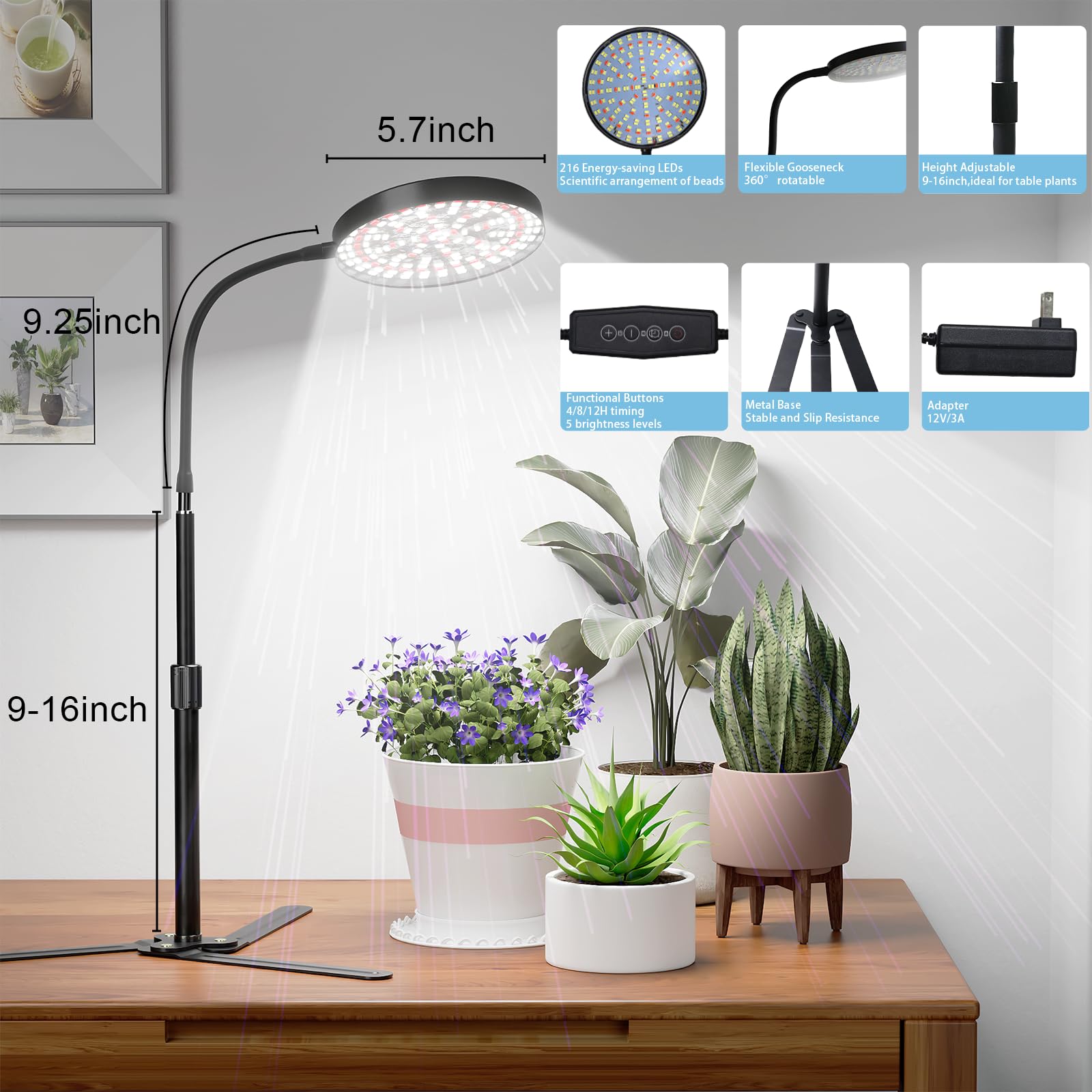 Super-Bright Grow Light 100W, 6000K 216Leds White Full Spectrum Plant Growing Lamp For Home Office Indoor Plants,Adjustable Heig