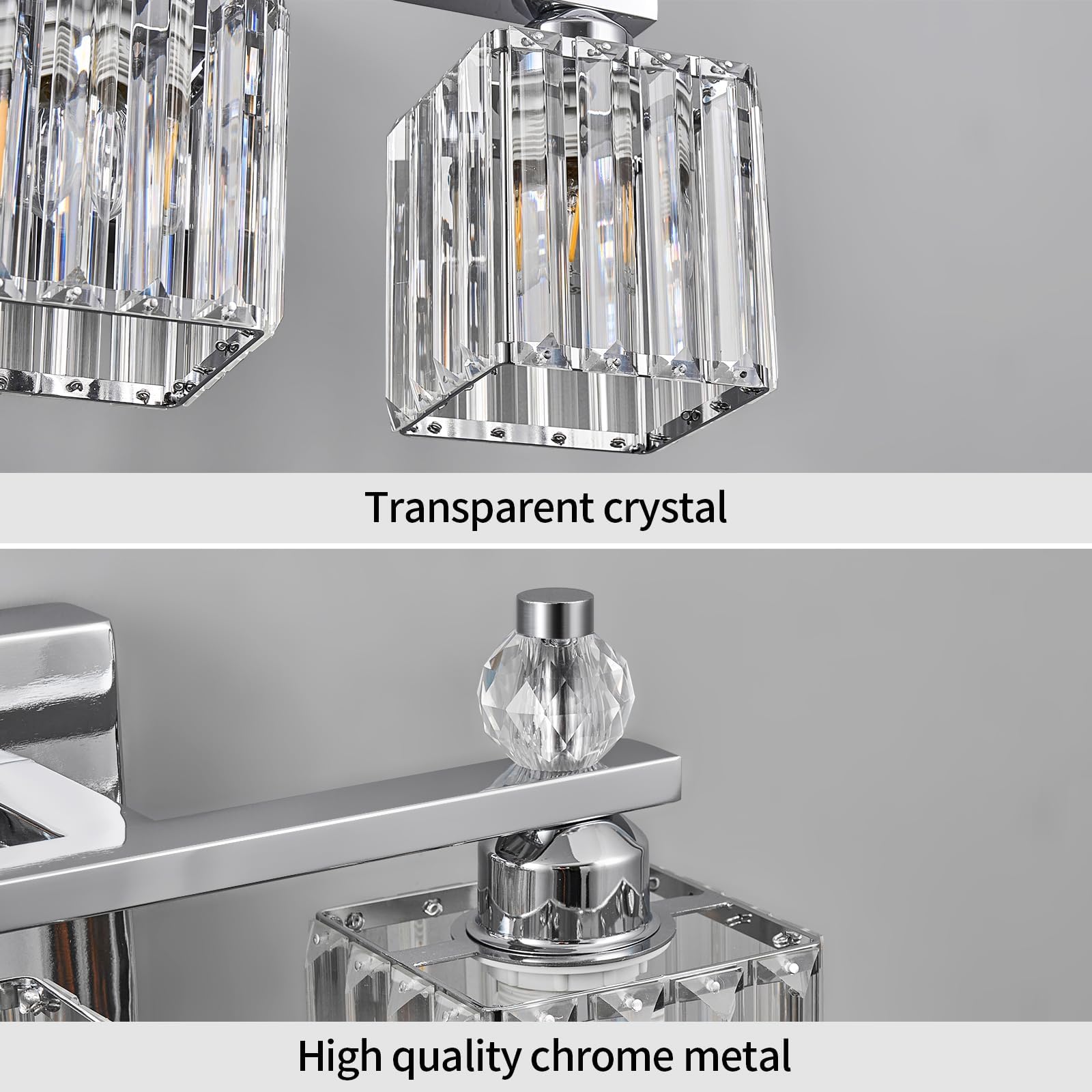FDPBY Bathroom Vanity Lights 3-Light Chrome Crystal Fixtures Model 290