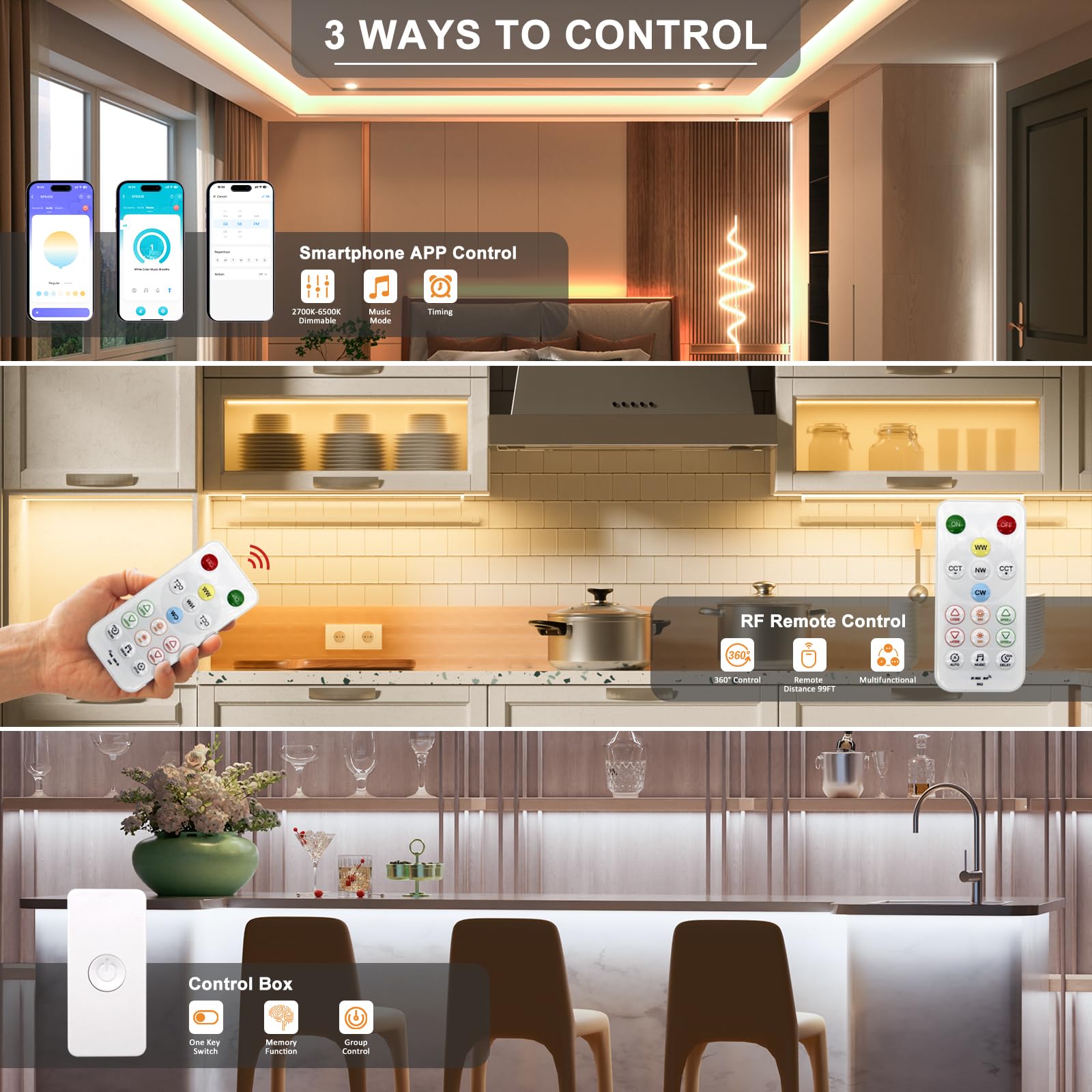 Pautix Cob Led Strip Light White Cct Tunable 24Ft/7.5M,Ul-Listed 4800Leds Dimmable 2700K-6500K Cri90+ 24V Led Tape Light Kit Wit