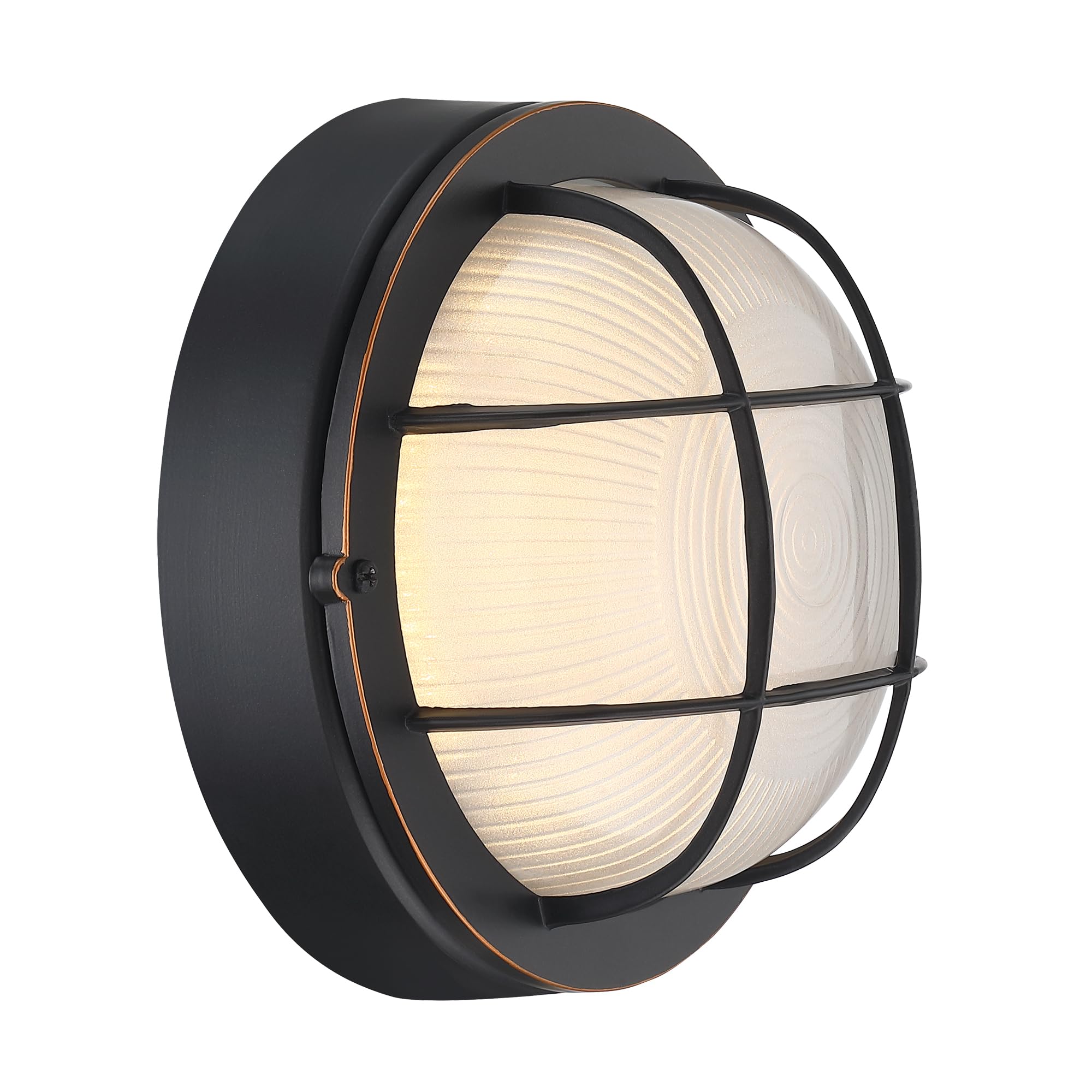Faymart Lighting 2Pack Oil Rubbed Bronze 8 Nautical Outdoor Light Fixture - Round Bulkhead Led Light 3000K  1500Lm  15W Oil Rubbed Bronze Nautical Bulkhead Sauna & Dock Light For House