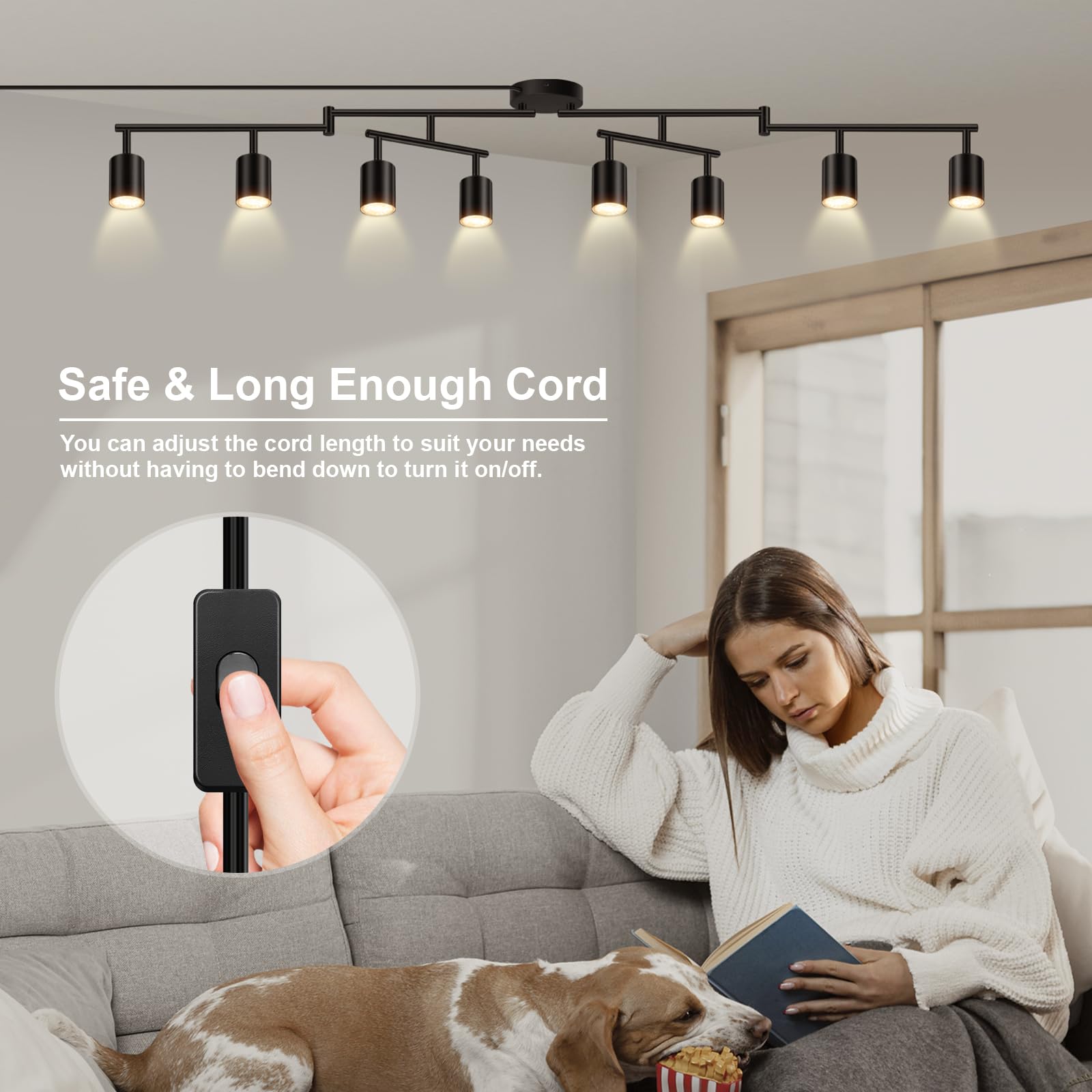 Plug In Track Lighting Led  Track Lighting Fixtures Ceiling  Black 8-Light Kitchen Light Kit  Plug In Wall Light With 14.8Ft Power Cord  Rotatable Ceiling Spotlight For Bedroom(Gu10 Socket  No Bulb)