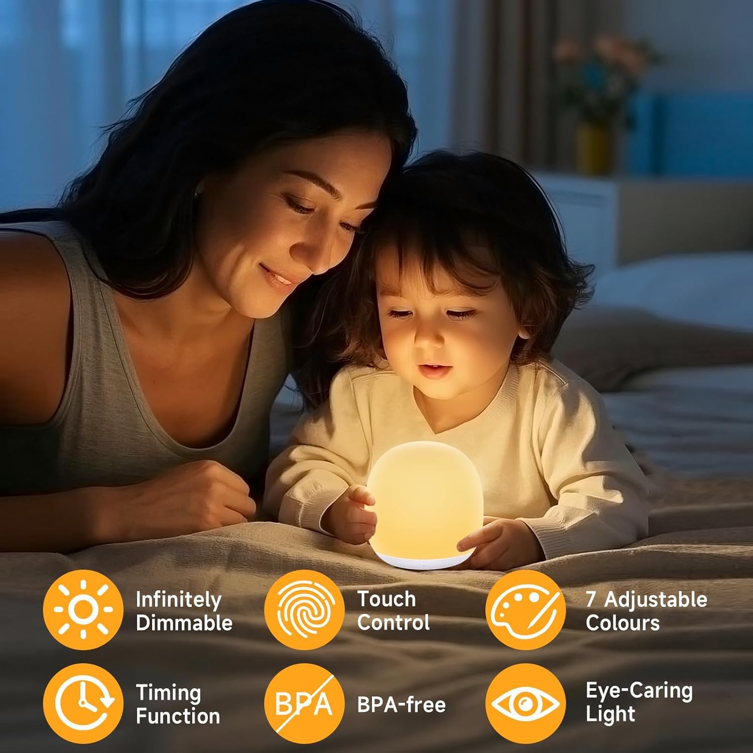Tyute Night Light for Kids, Night Light for Baby Nursery, Color Changing&Dimmable Touch Control Egg Lamp Portable, Toddler Night