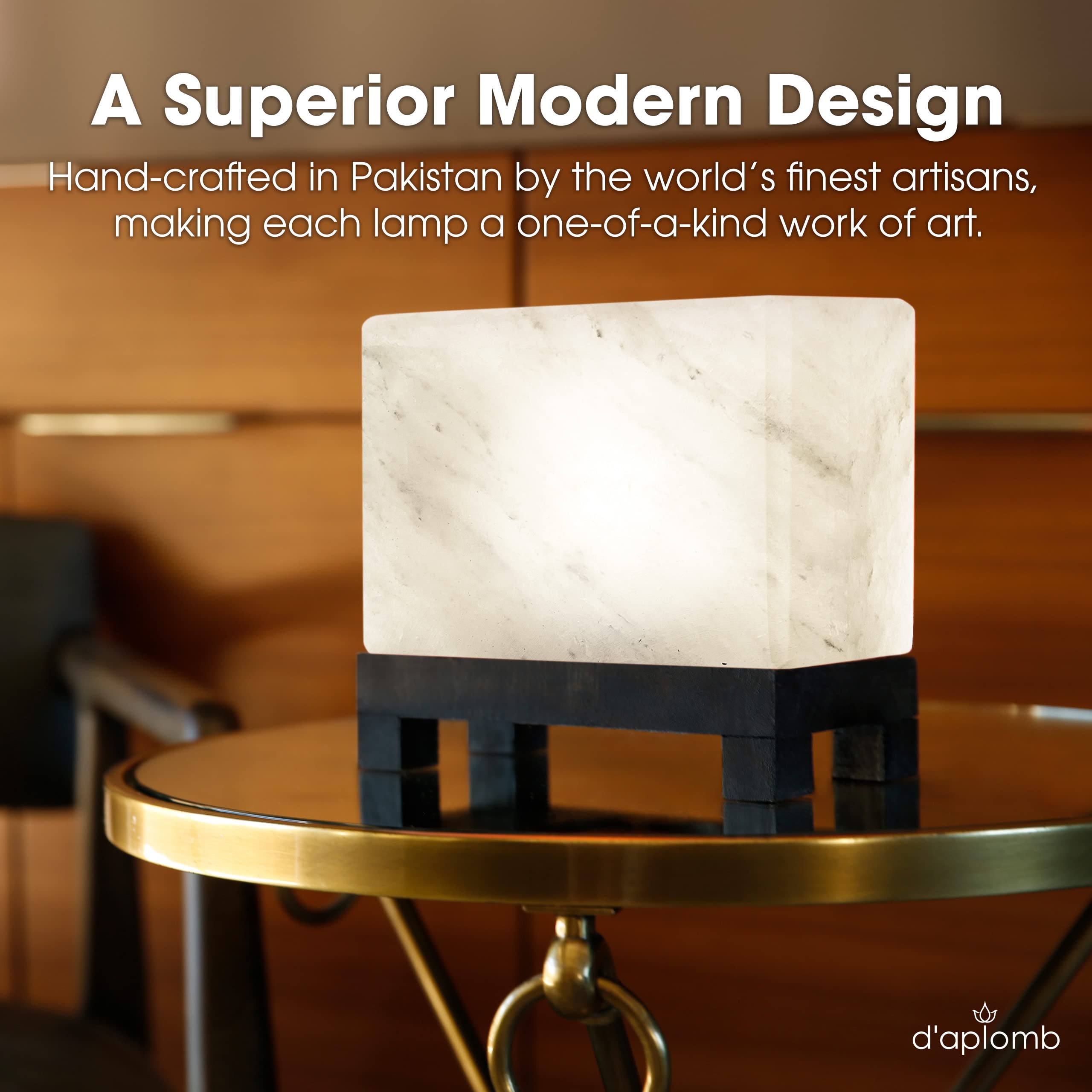 D'Aplomb 100% Authentic Natural Himalayan Salt Lamp;Hand-Carved Modern Rectangle Rare White Crystal Rock Salt From The Himalayan