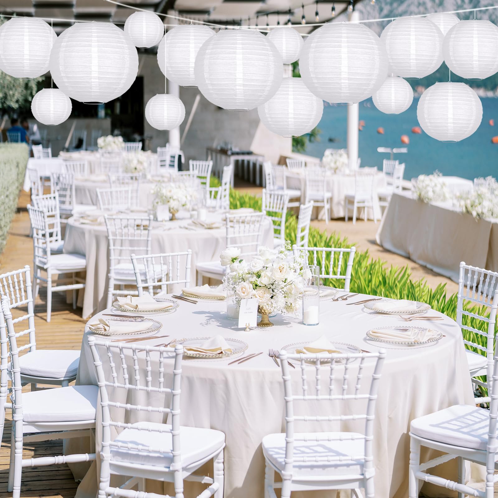 Adlkgg White Paper Lanterns Party Decorative, White Round Hanging Paper Lanterns Decorations For Graduation Wedding Engagement B