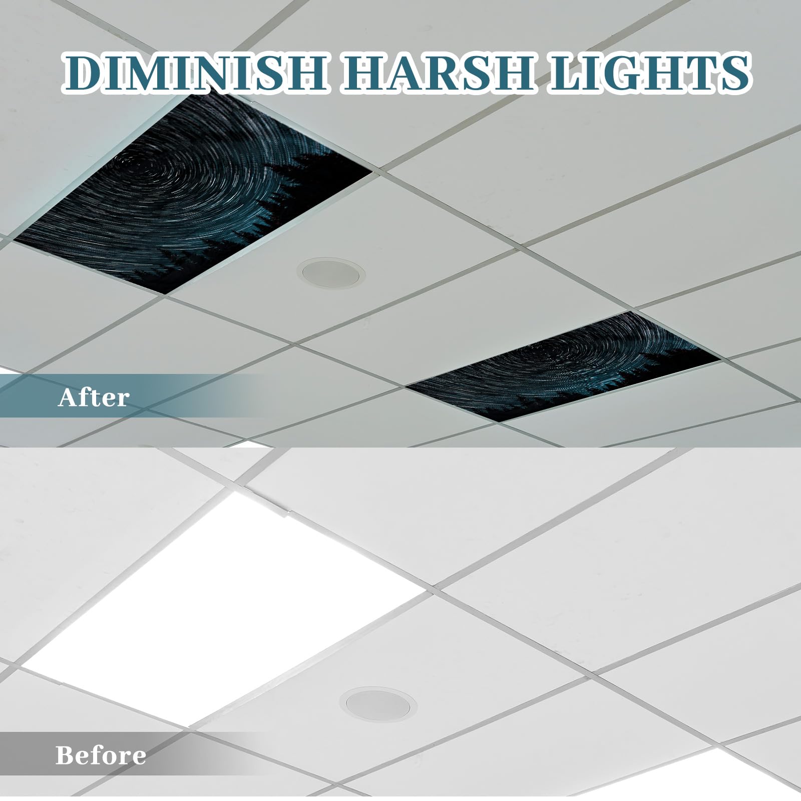 Patelai Fluorescent Light Cover with 10 Magnets, 4 x 2 Feet, Black, for Classroom and Office Decor, Model PT-Patelai-132931