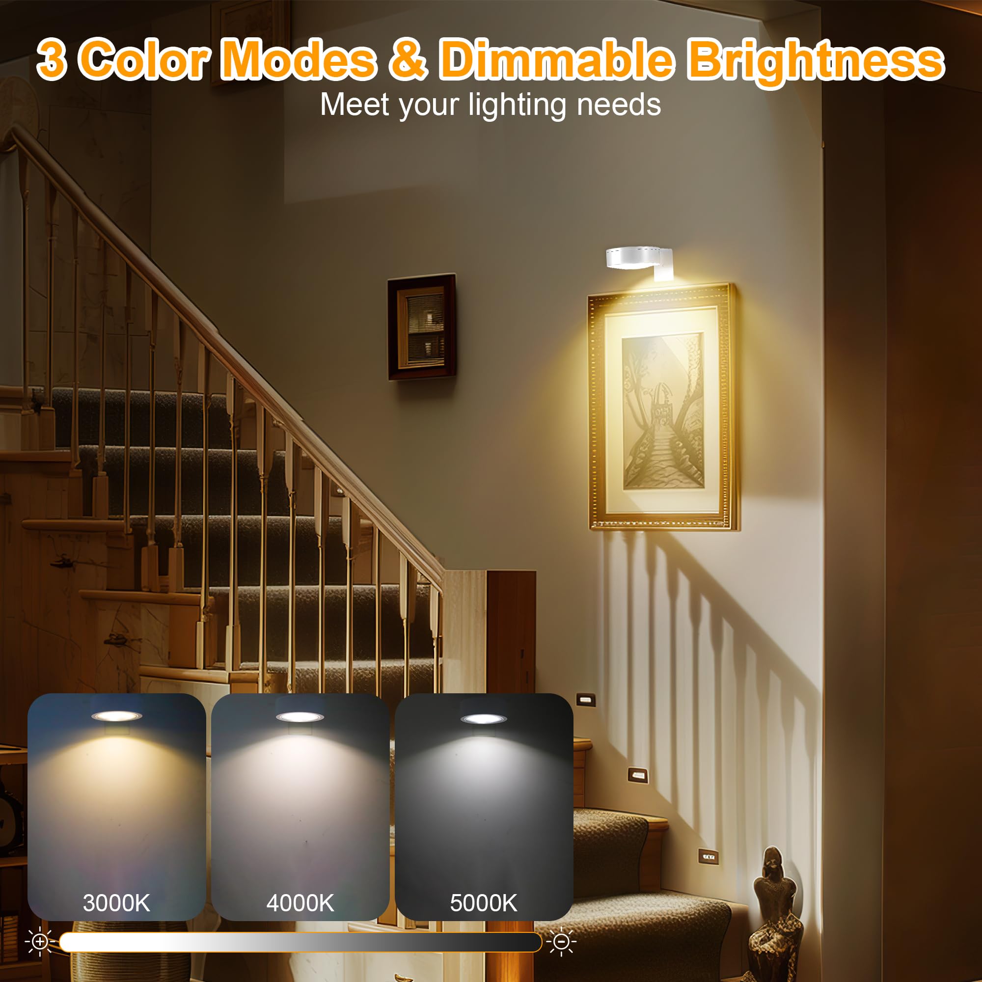 Kandicyar 3Pcs Wireless LED Picture Light with Remote, Dimmable, Timer, White, Model KA0013A