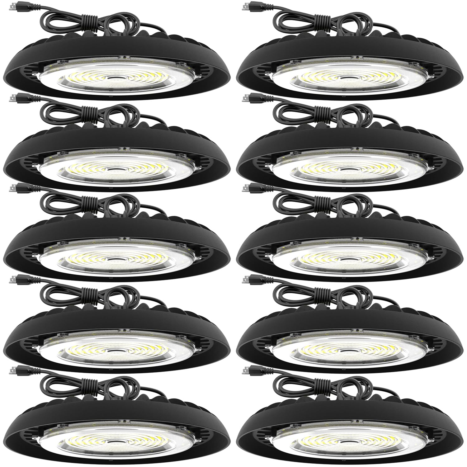 Sunco 10 Pack UFO LED High Bay Light, Plug & Play Lighting for Warehouse, 5000K Daylight, 200W, Power Cord Included, 28000 LM, 1
