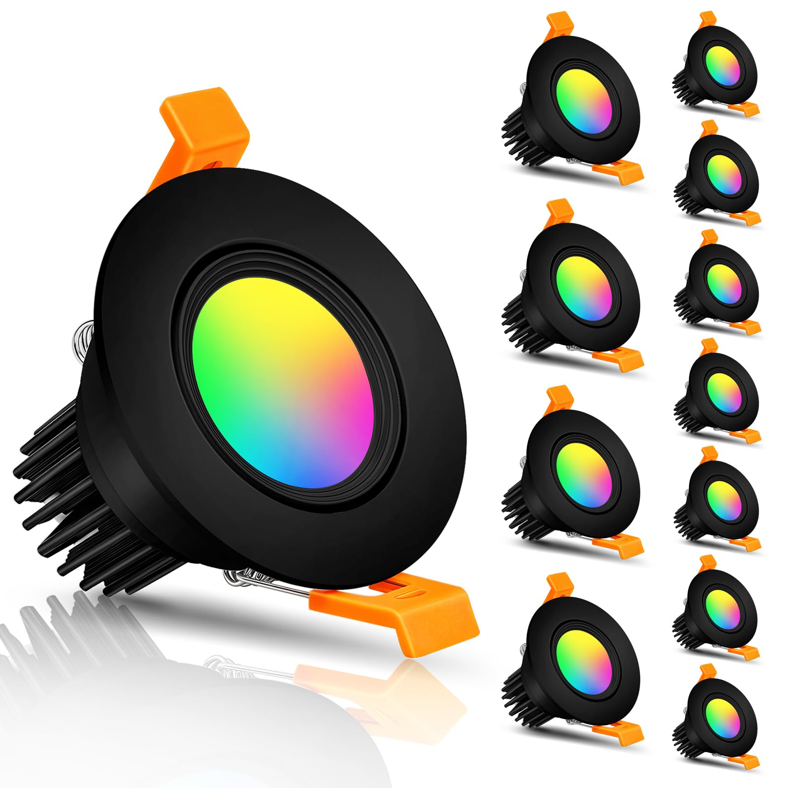 Smart Wifi 2 Inch Black Led Downlight  5W 120V Rgbcw Color Changing Recessed Lighting  Dimmable Cob 2700K-5000K  Compatible With Alexa/Google  Led Can Light With Driver  12 Pack