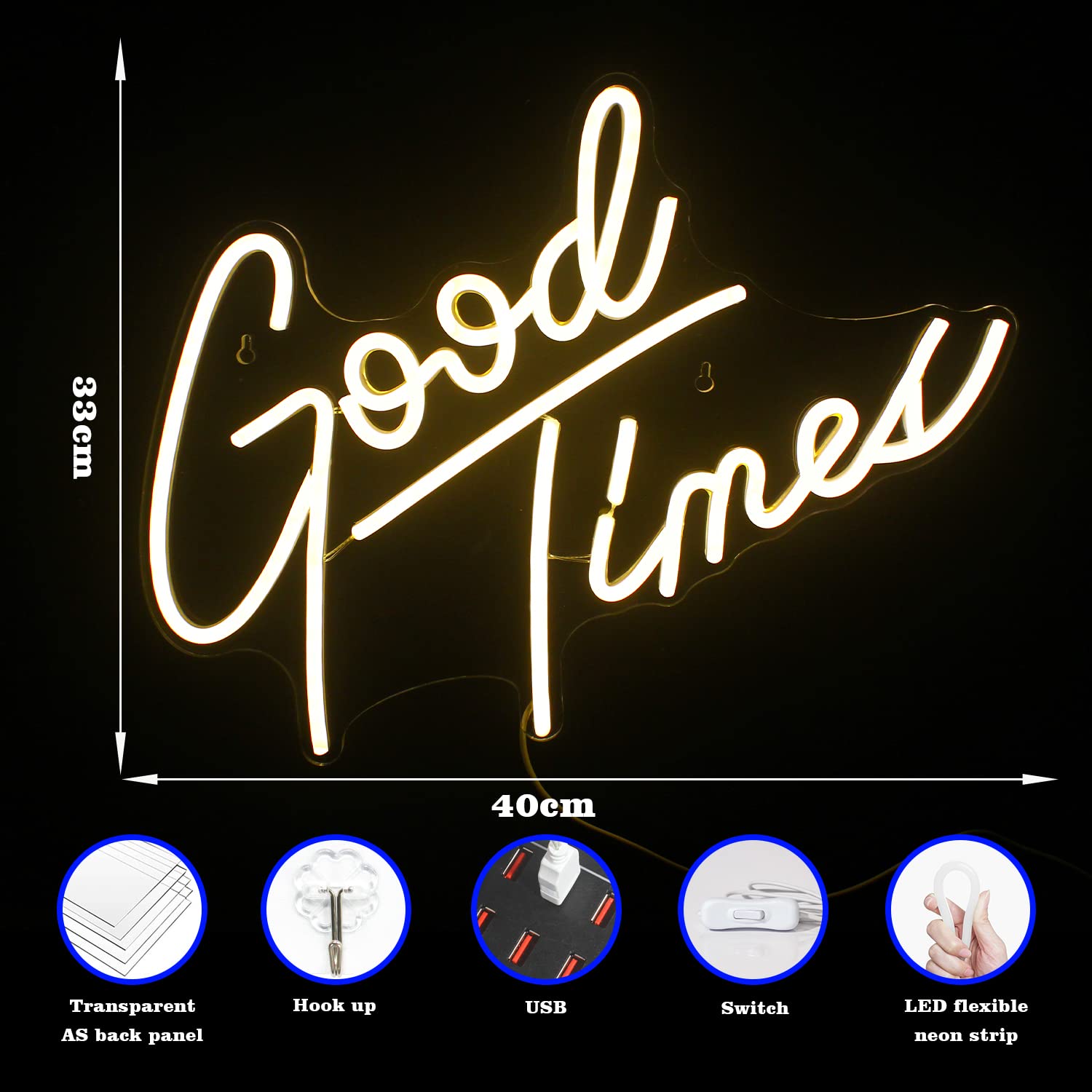 Looklight Neon Sign - Good Times Led Wall Decor, Acrylic, Usb, For Weddings & Parties, Bedroom & Game Room Lighting