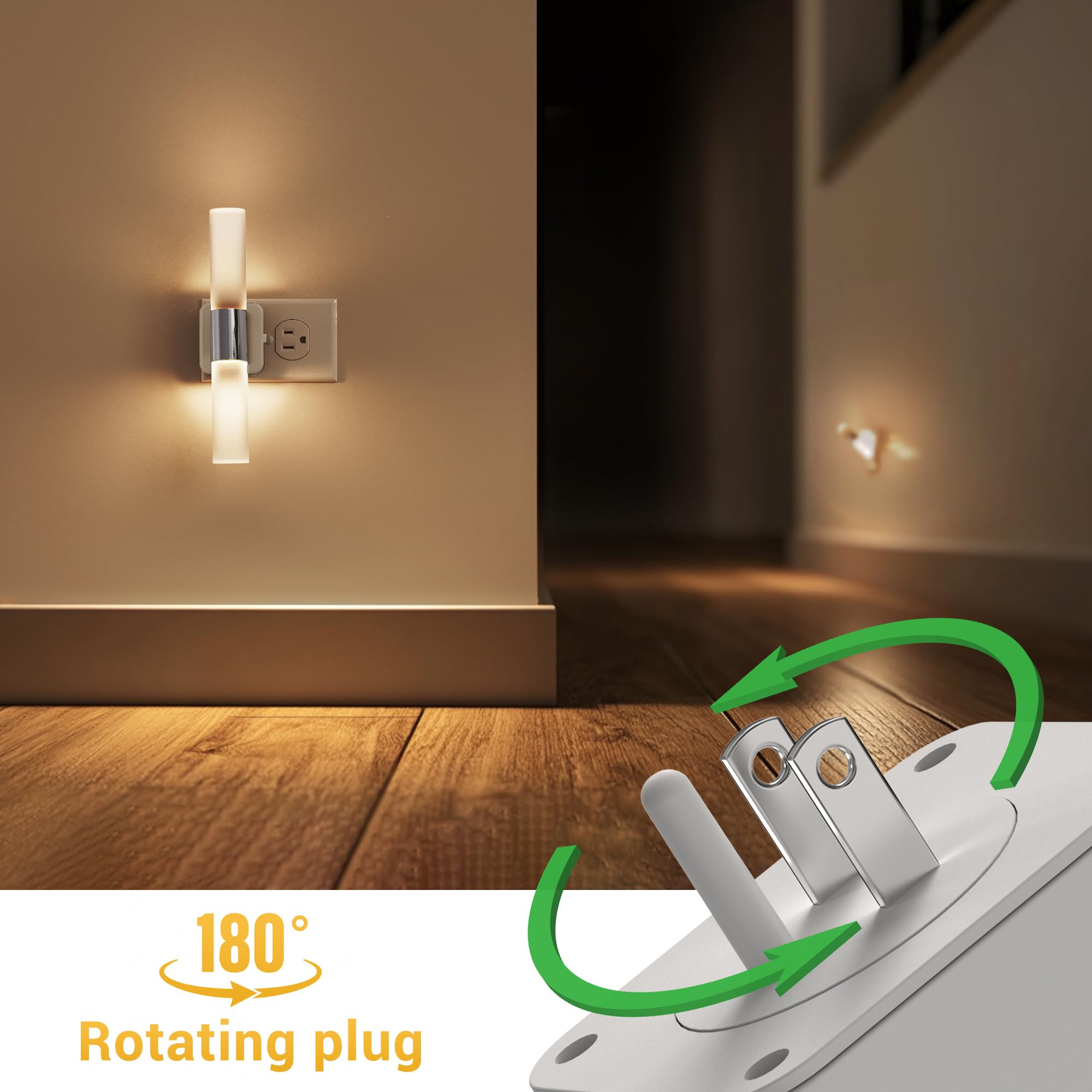 L LOHAS LED Night Light, 3000K Soft White, Adjustable Brightness, 180° Rotating, Plug-in, Matte White, Model A-GY21702DCH2US