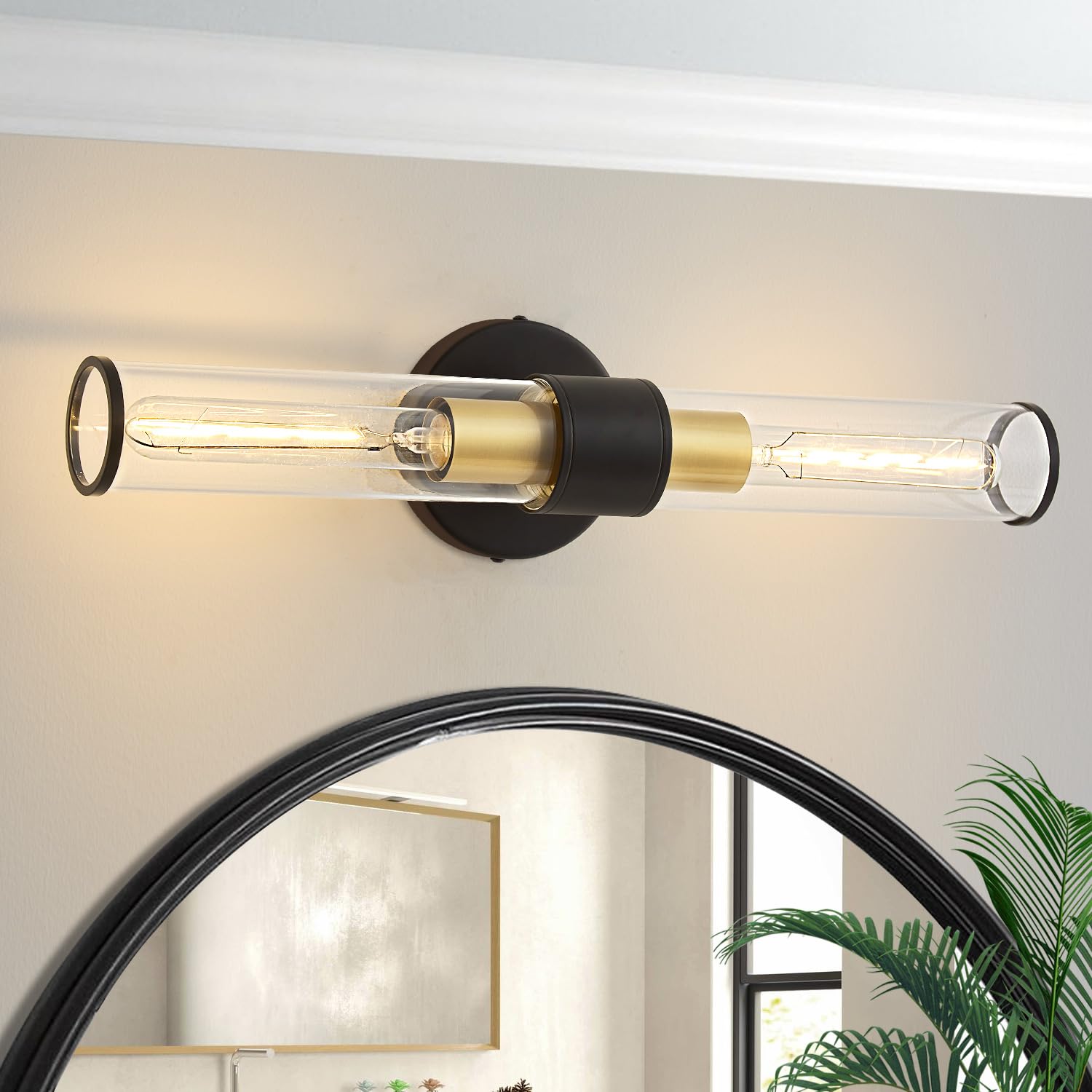 Vaziden Black And Gold Wall Sconce  Bathroom Light Fixtures In Clear Glass Indoor Wall Sconces  Modern Sconce Wall Lighting Up And Down Vanity Lights Fixtures For Bathroom - Bulb Not Included