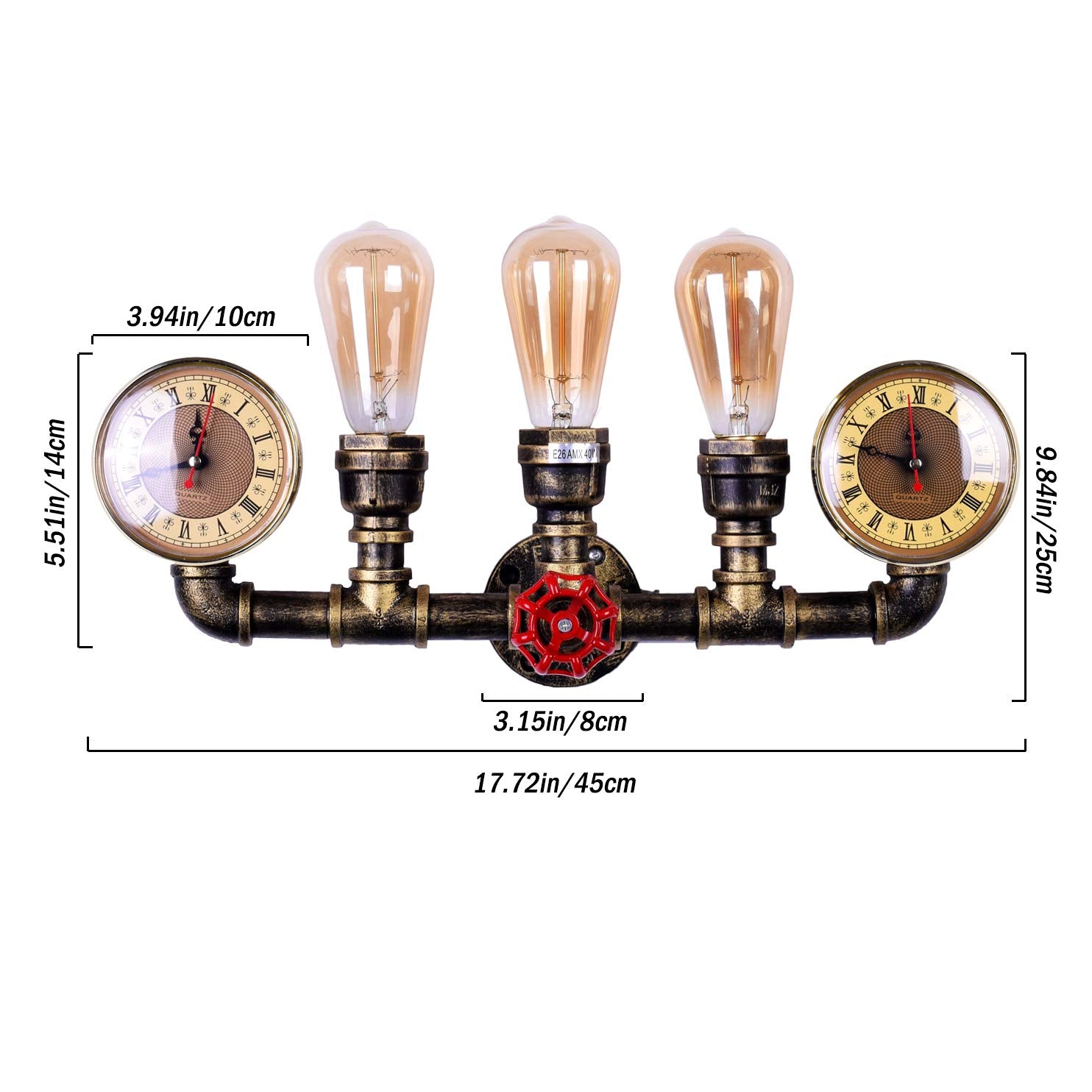 LMSOD 3-Light Water Tube Wall Sconce, Retro Industrial Steampunk Fixture, Antique Bronze, Metal