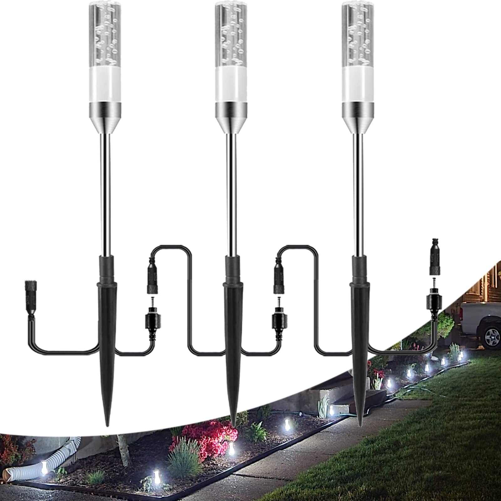 B-right 3PCS Extension Lights for Path Lights, Extendable Waterproof 0.8W 95 Lumens per Light Cool White 6000K (No Adapter)