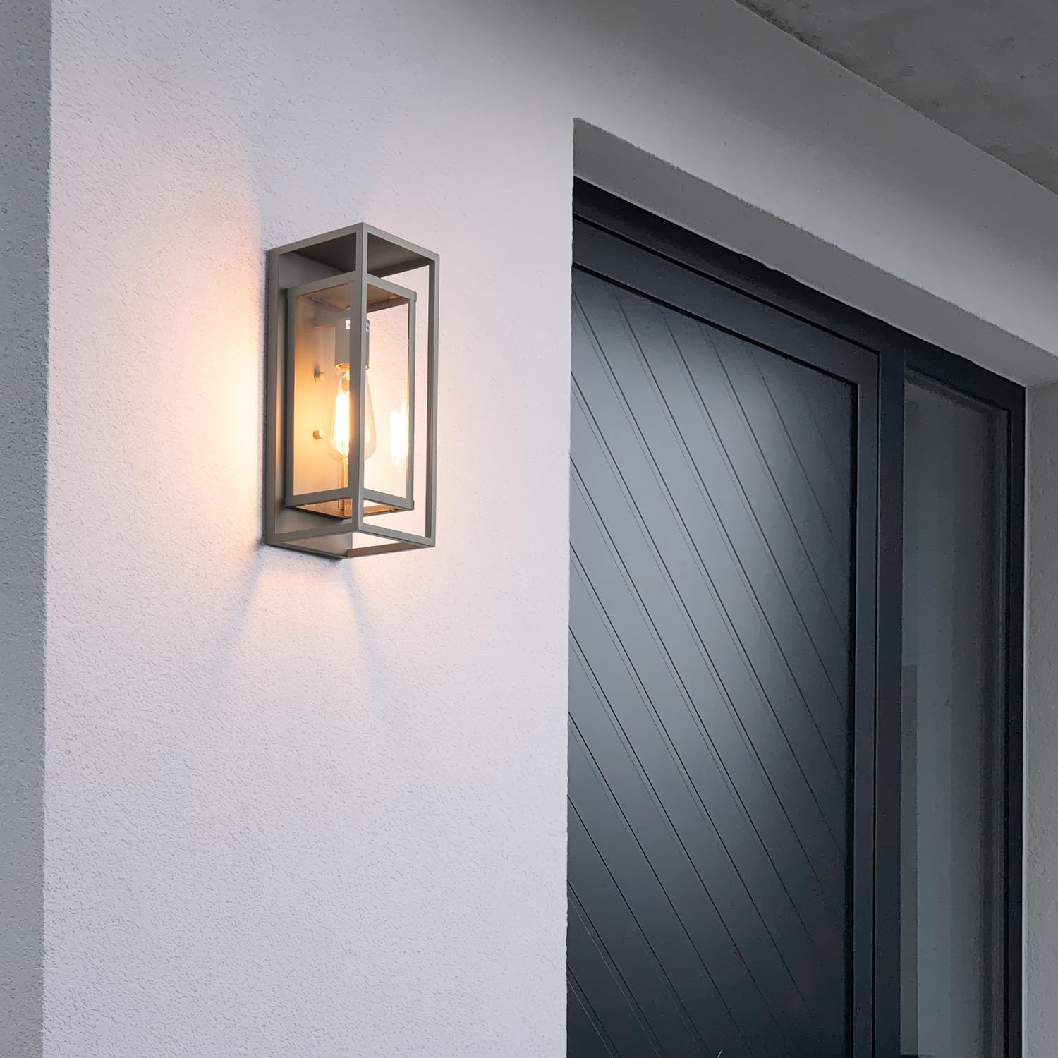 Mirrea 14'' Classic Outdoor Wall Sconce 1 Light In Rectangular Metal Frame And Clear Glass Shade Waterproof Porch Light Patio Li