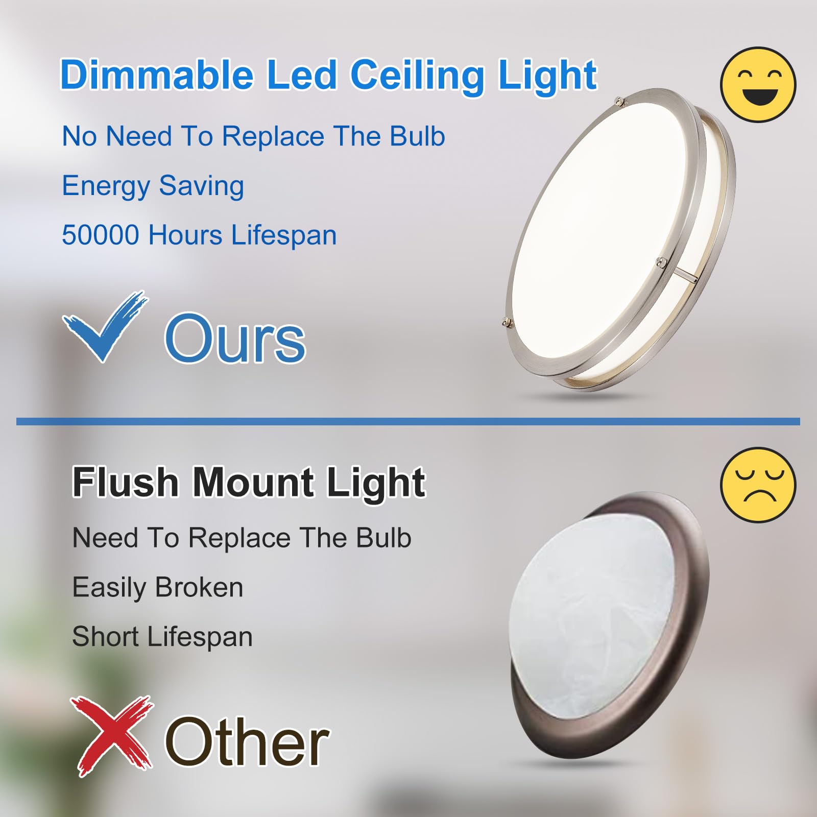 Dllt 2Pack Flush Mount Led Ceiling Light: 13 Inch 5Cct (3000K-6000K) & Dimmable Ceiling Light Fixtures For Bedroom Hallway - 24W Modern Brushed Nickel Super Bright Kitchen Lighting Fixtures Ceiling