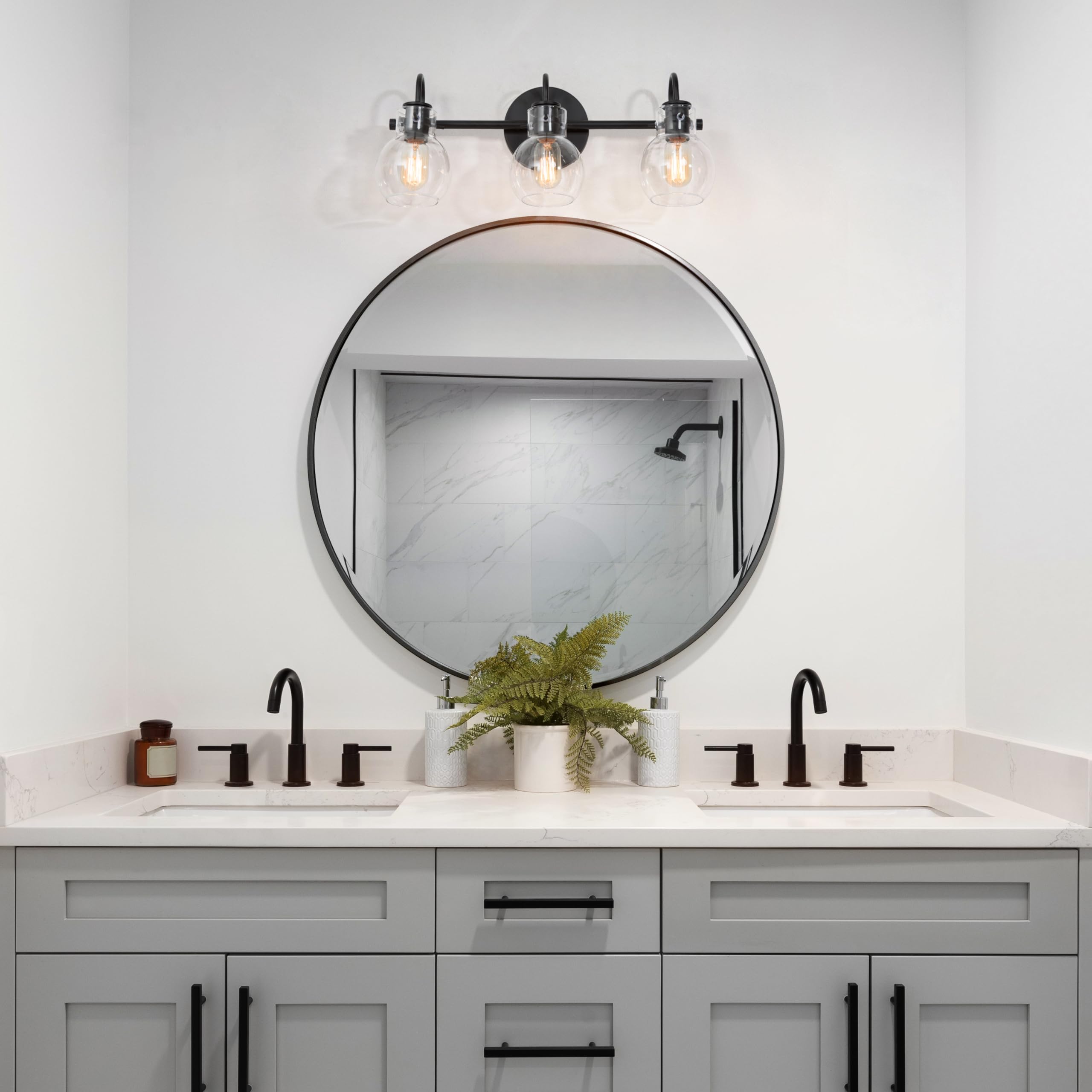 Ksana Black Bathroom Light Fixtures, 3-Light Modern Farmhouse Black Vanity Light With Clear Glass Shade Over Mirror For Hallway,