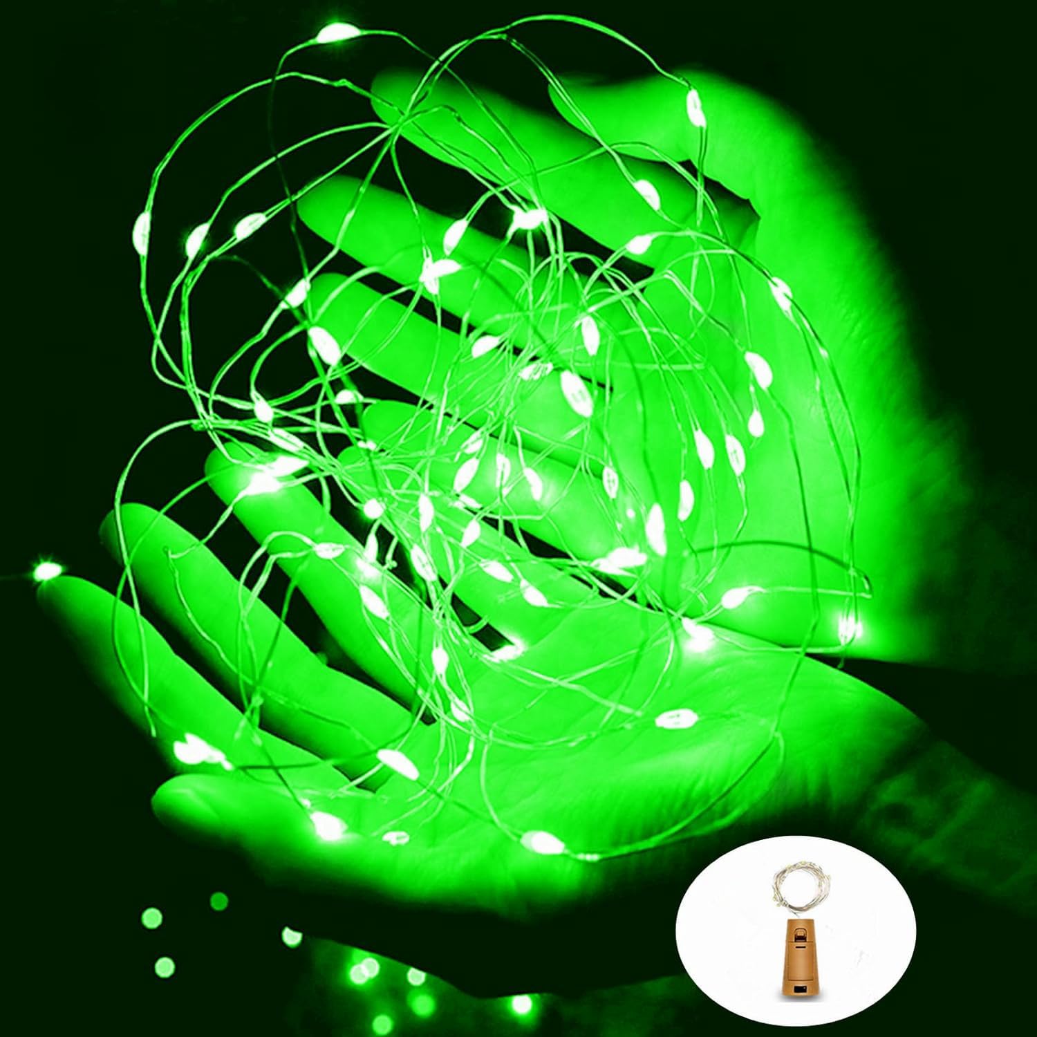 St. Patricks Day Green Beverage Bottle Lights with Cork 20 LED Silver Copper Wire String Lights Battery Operated Starry Green Fairy Lights for Bottles DIY Christmas Halloween Wedding Party Decoration