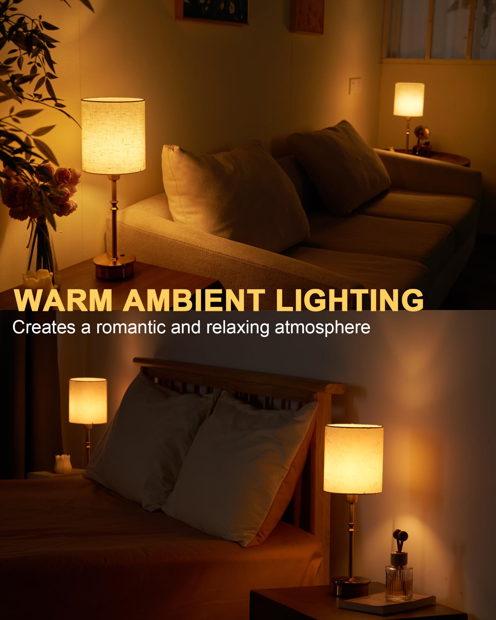 Umexus Cordless Table Lamp, Rechargeable Battery Powered Light, Dimmable Touch Small Accent Lamp With Linen Shade, Ambient Light