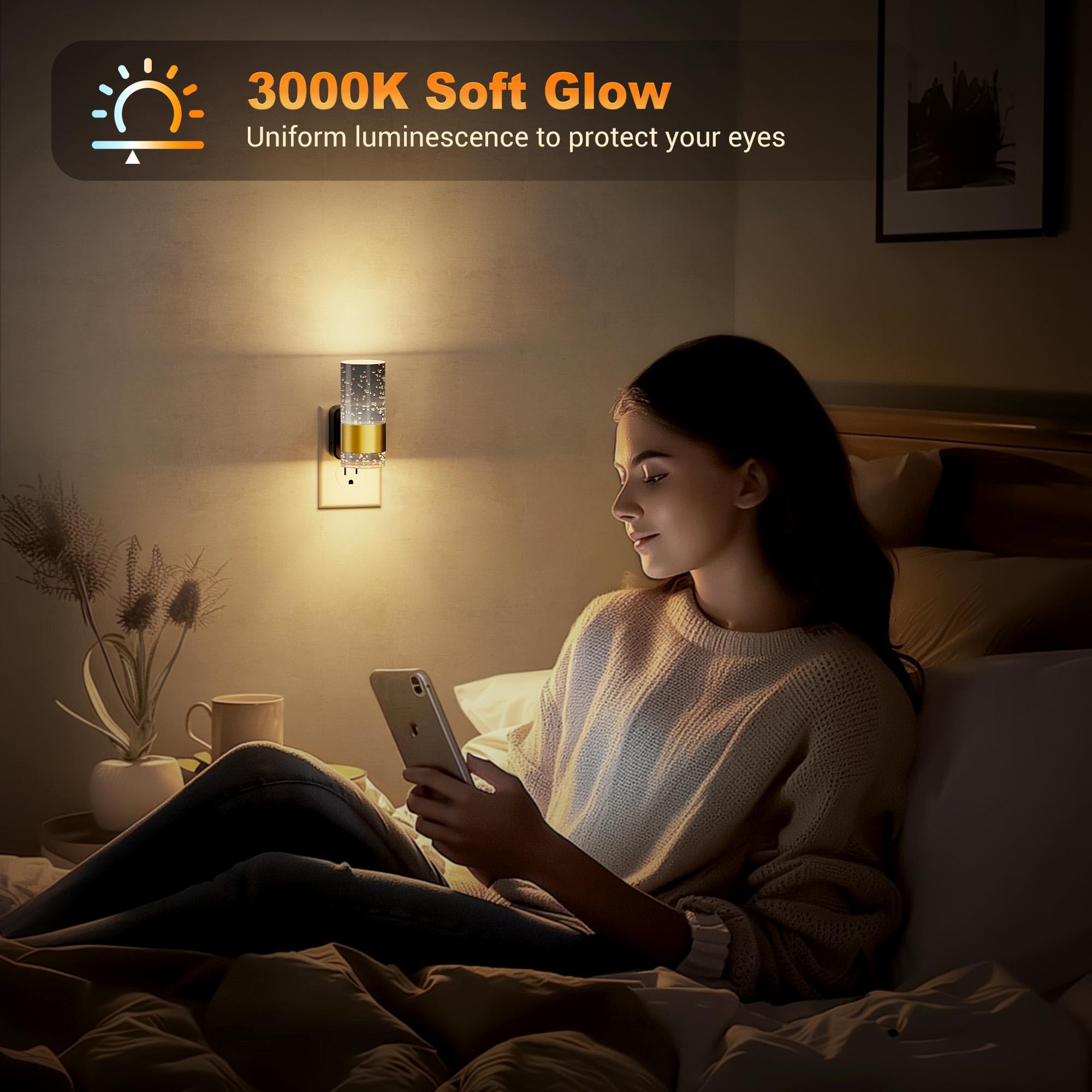 Jandcase Night Lights Plug Into Wall,2 Pack Automatic Led Night Light With 0-100Lm Dimmable, 3000K Plug In Night Lights With Aut