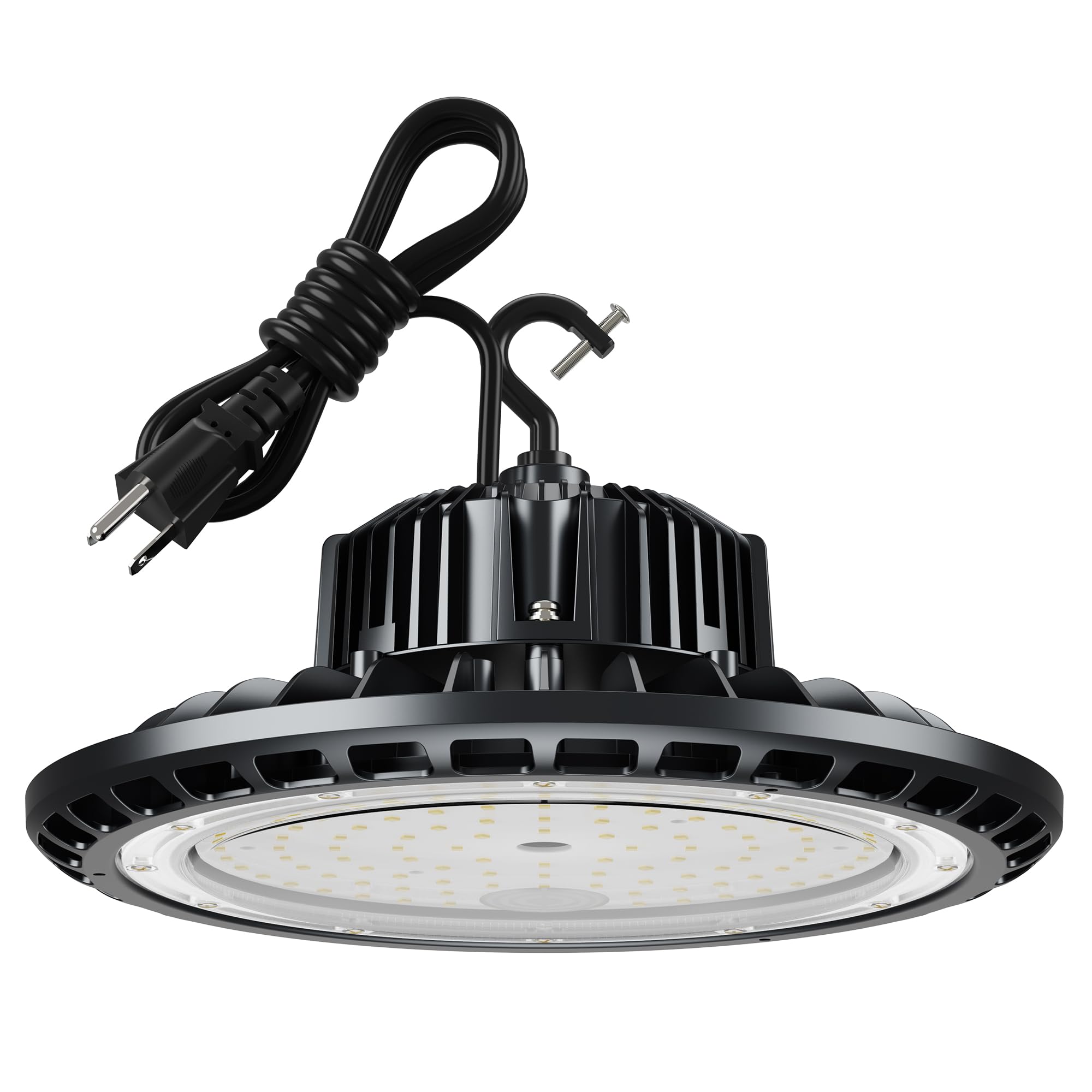QIYEKA UFO LED High Bay Light 150W 5000K,21,000LM,Lamp with Plug, Hanging Hook, Lighting Fixtures for Warehouse Shop Factory Gar