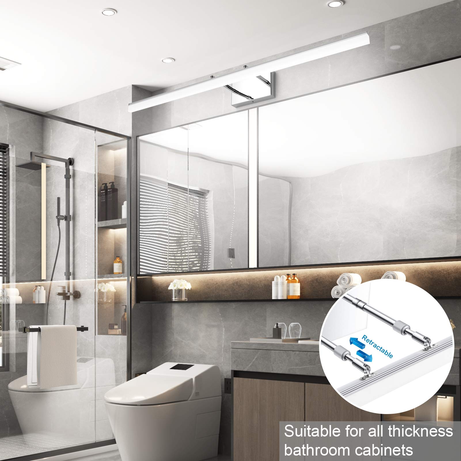 Aipsun 40" Modern LED Vanity Light Fixtures - Adjustable Chrome Bathroom Lighting, Stainless Steel, 5500K