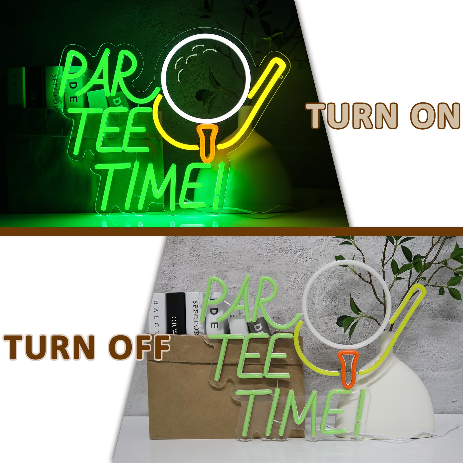 PMCVYH Neon Sign, Par Tee Time Golf LED Wall Decor, 16.14in x 12.8in, Multi-colored Acrylic