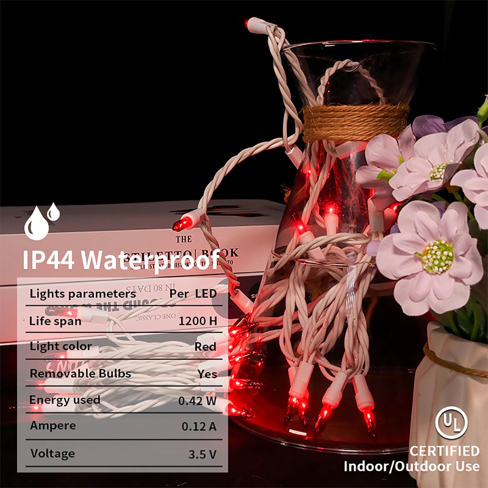 Multi-Sparking Red Christmas Lights 35 Count - Incandescent Red Mini String Lights For Indoor/Outdoor Christmas Valentines Day D