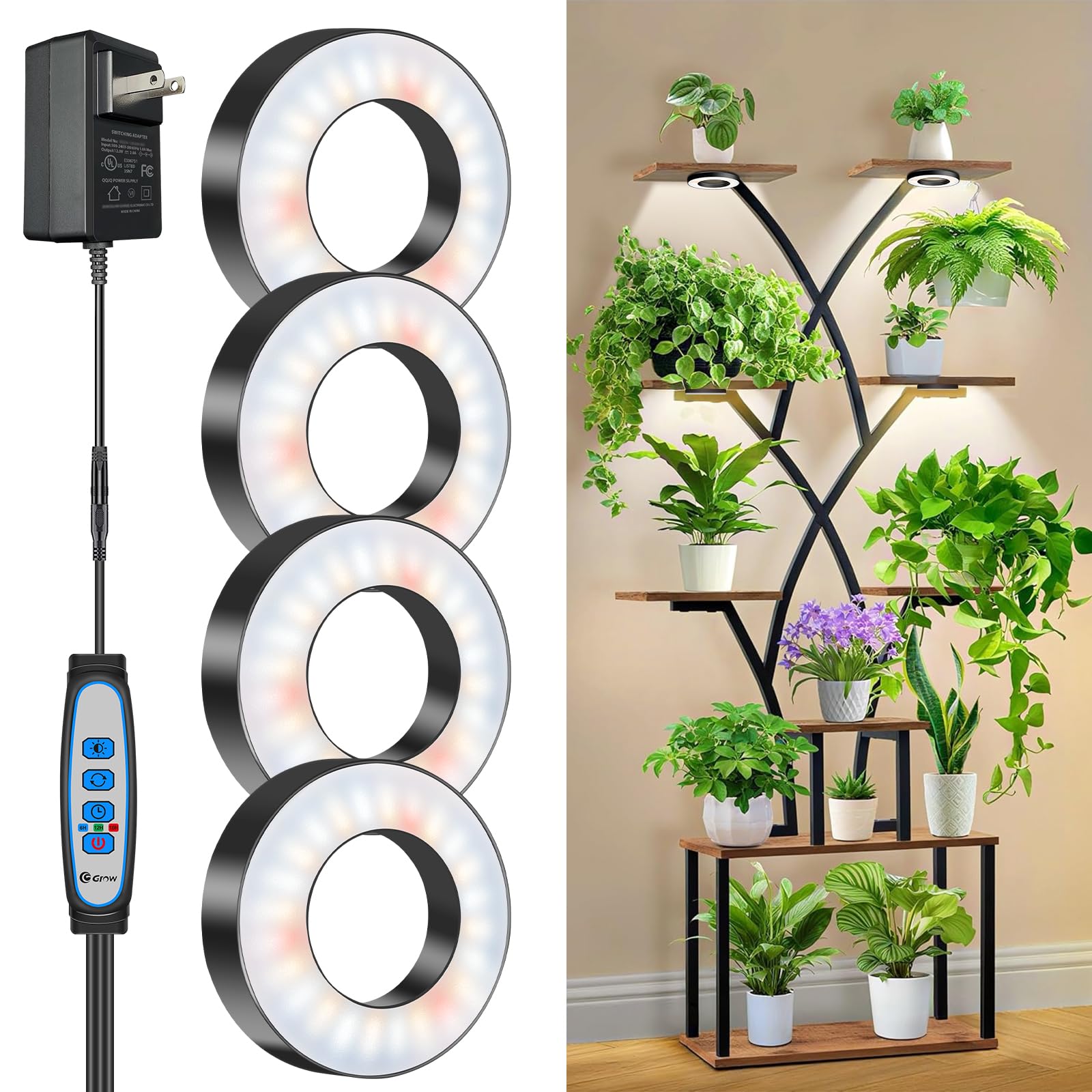 Wiaxulay Grow Lights for Indoor Plants, 192 LED Full Spectrum Plant Lights for Indoor Growing, 12V/2A Under Cabinet Grow Lamp wi