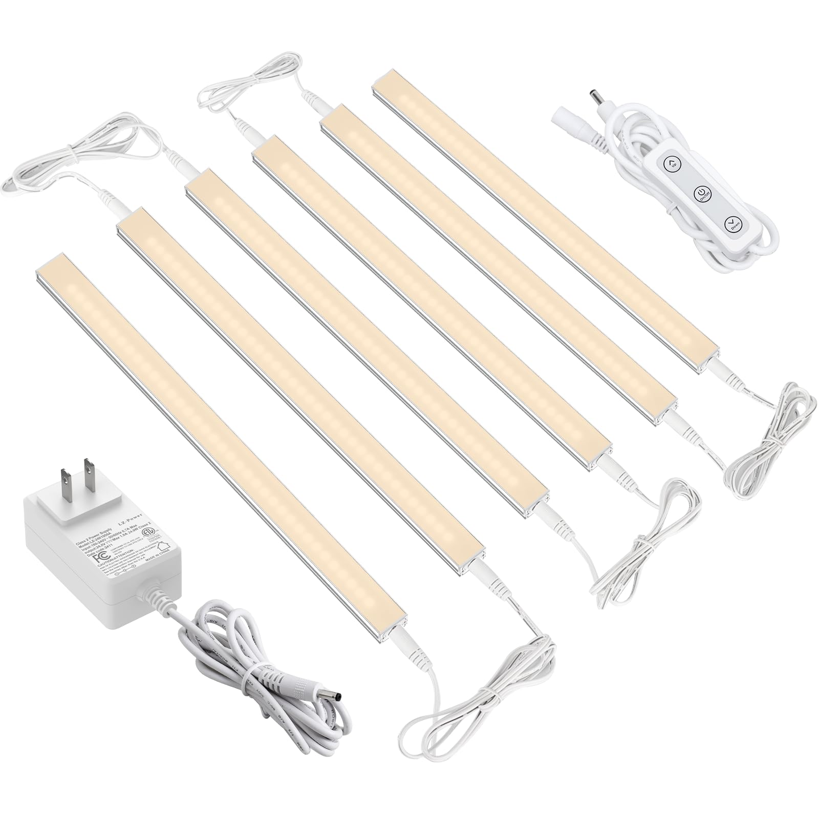 ASOKO HOME Dimmable Under Cabinet LED Lighting - 6 Pack 12 Linkable Light Bars, 2700K Warm White, 20W 1360LM, ETL Listed (Plug I