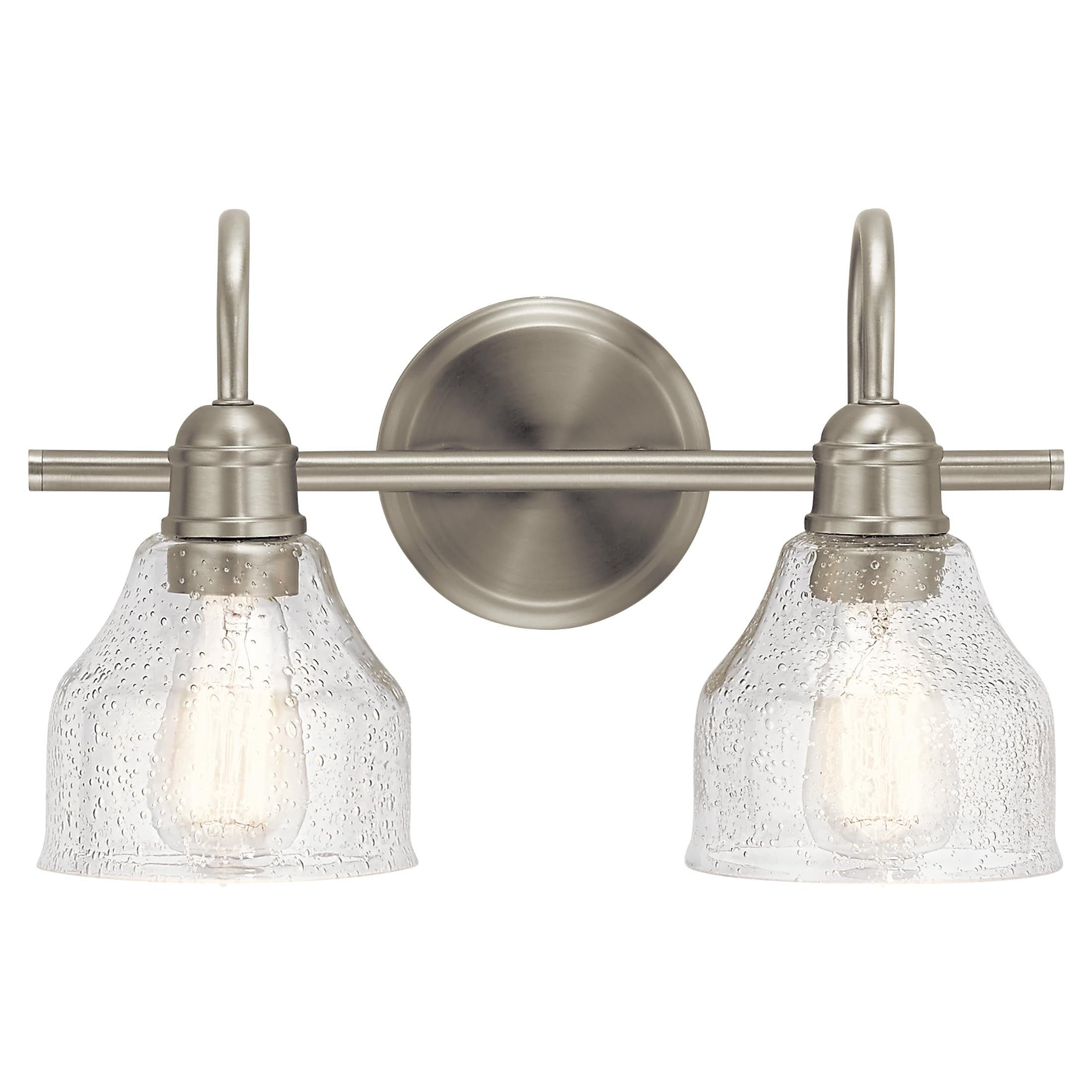 Kichler Avery 14.75 2 Light Bathroom Vanity Light in Brushed Nickel, Vintage Bathroom Wall Mount Fixture with Clear Seeded Glass