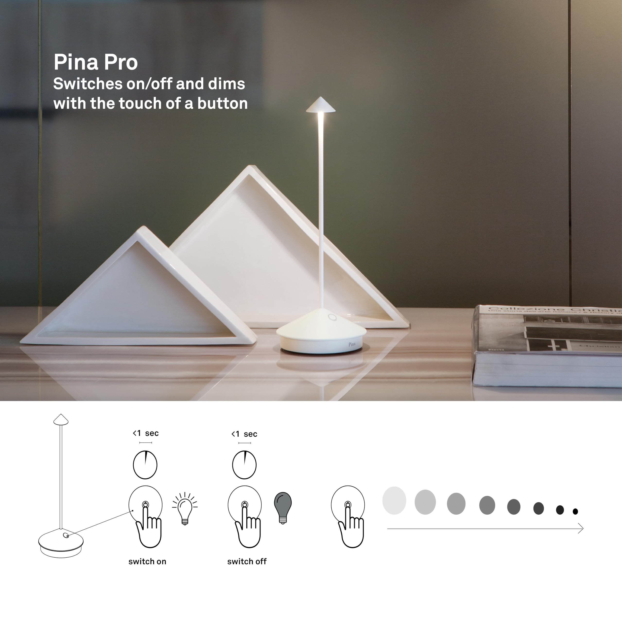 Zafferano, Pina Pro Lamp With Silver Leaf, Rechargeable Cordless Table Lamp With Touch Controls, Usable As An Indoor Lamp, Dimme