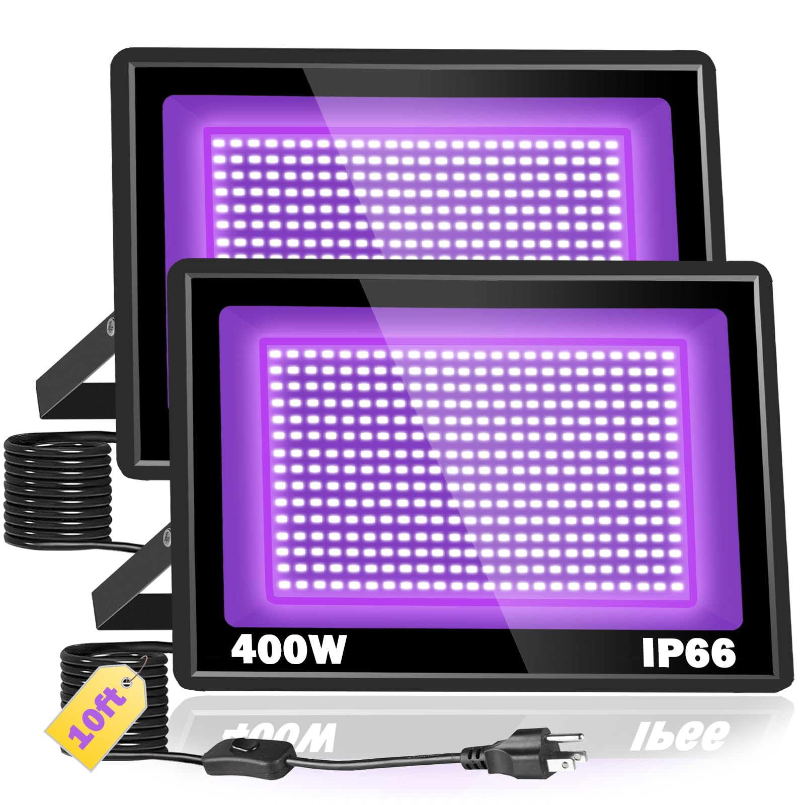 PIZHLO 400W LED Black Light Floodlight - IP66 Waterproof, 10ft