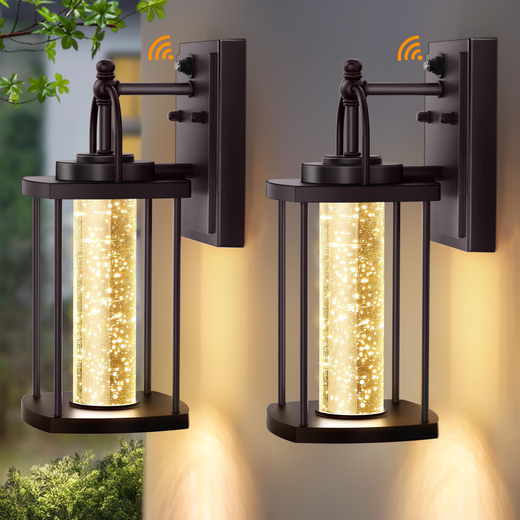 APOTO 2 Pack Dusk to Dawn Exterior Lighting Fixtures, 10W LED Modern Outdoor Wall Lights Sconce with Crystal Bubble Glass,Bronze
