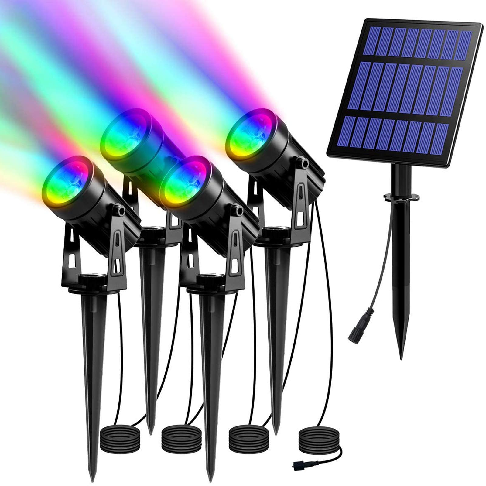 T-SUN RGB Solar Spotlights Outdoor, Halloween Decoration Solar Landscape Spotlights, IP65 Waterproof Color Changing Spot Lights 