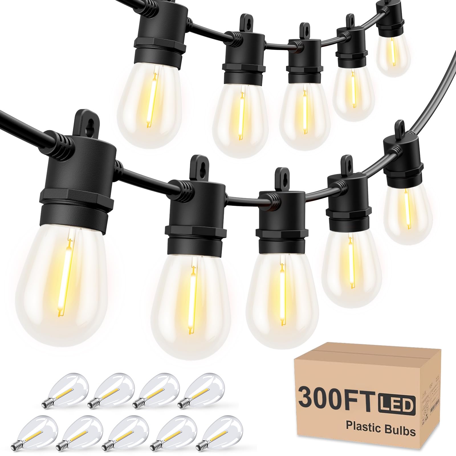 Svater Outdoor String Lights, 300FT Shatterproof Waterproof Patio Lights, Black, Model IL-E12-1810030