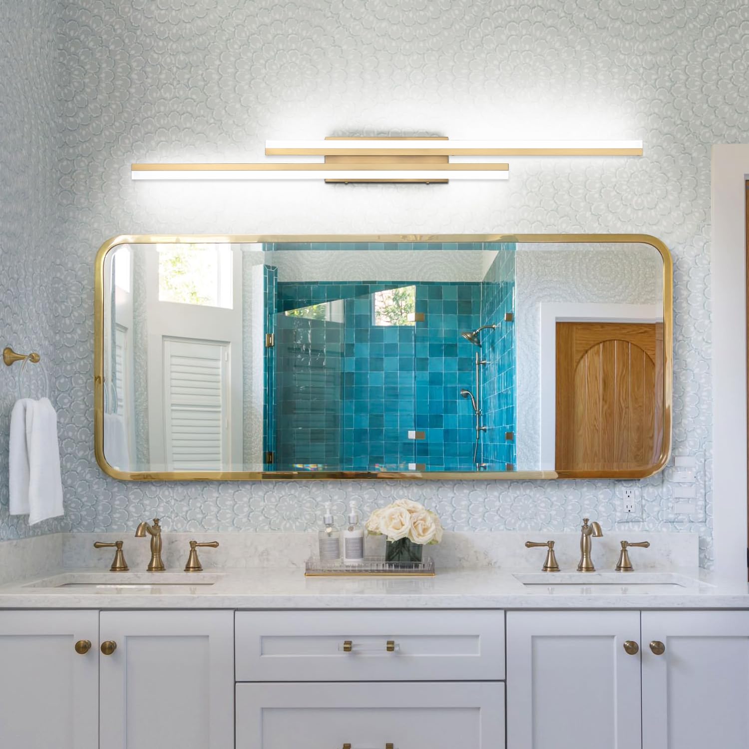 Presde Bathroom Light Fixtures 5 Color Changeable 48Inch Vanity Light For Bathroom Over Mirror Brushed Glod Modern Led Vanity Wa