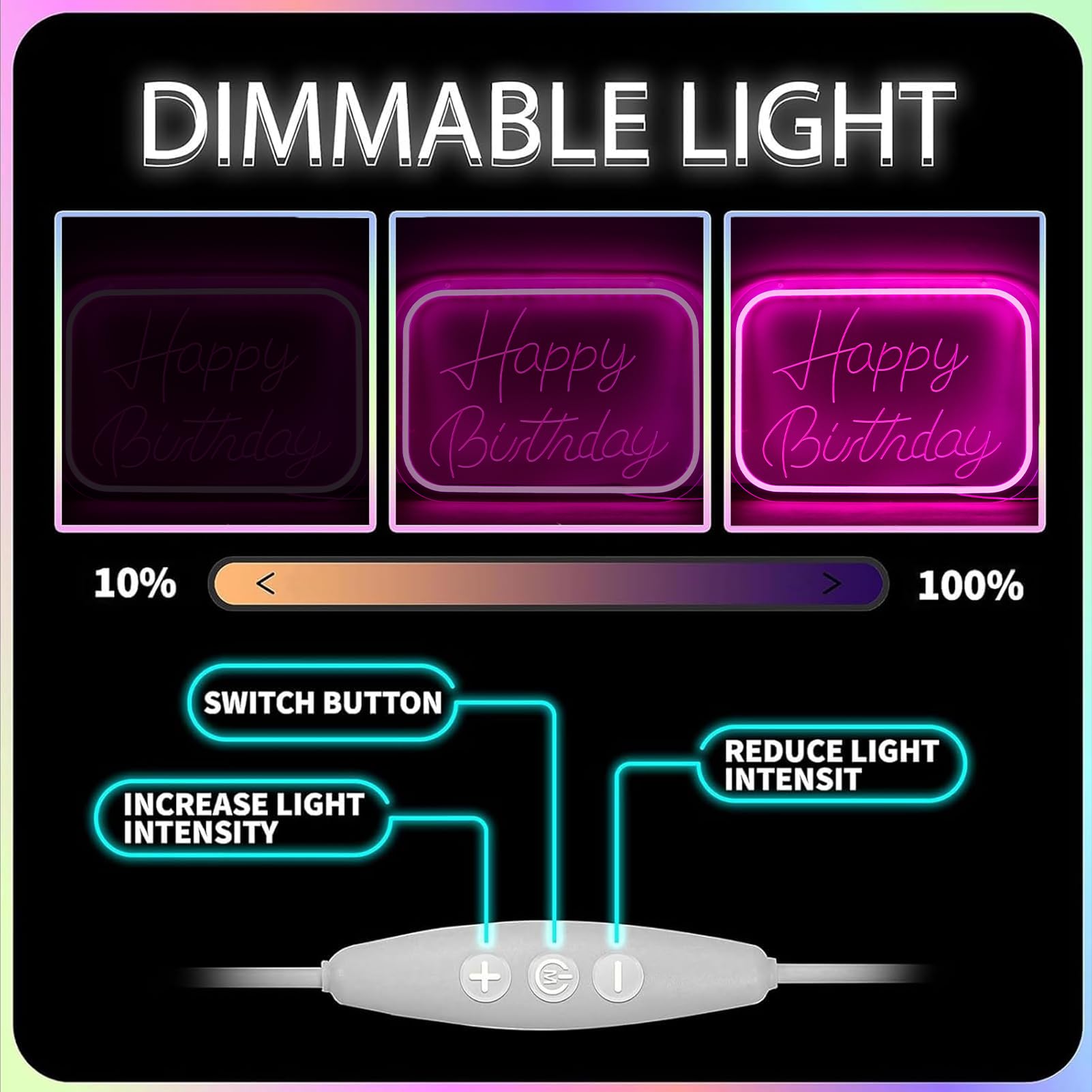 Qbanziou Happy Birthday Neon Signs For Wall Decor