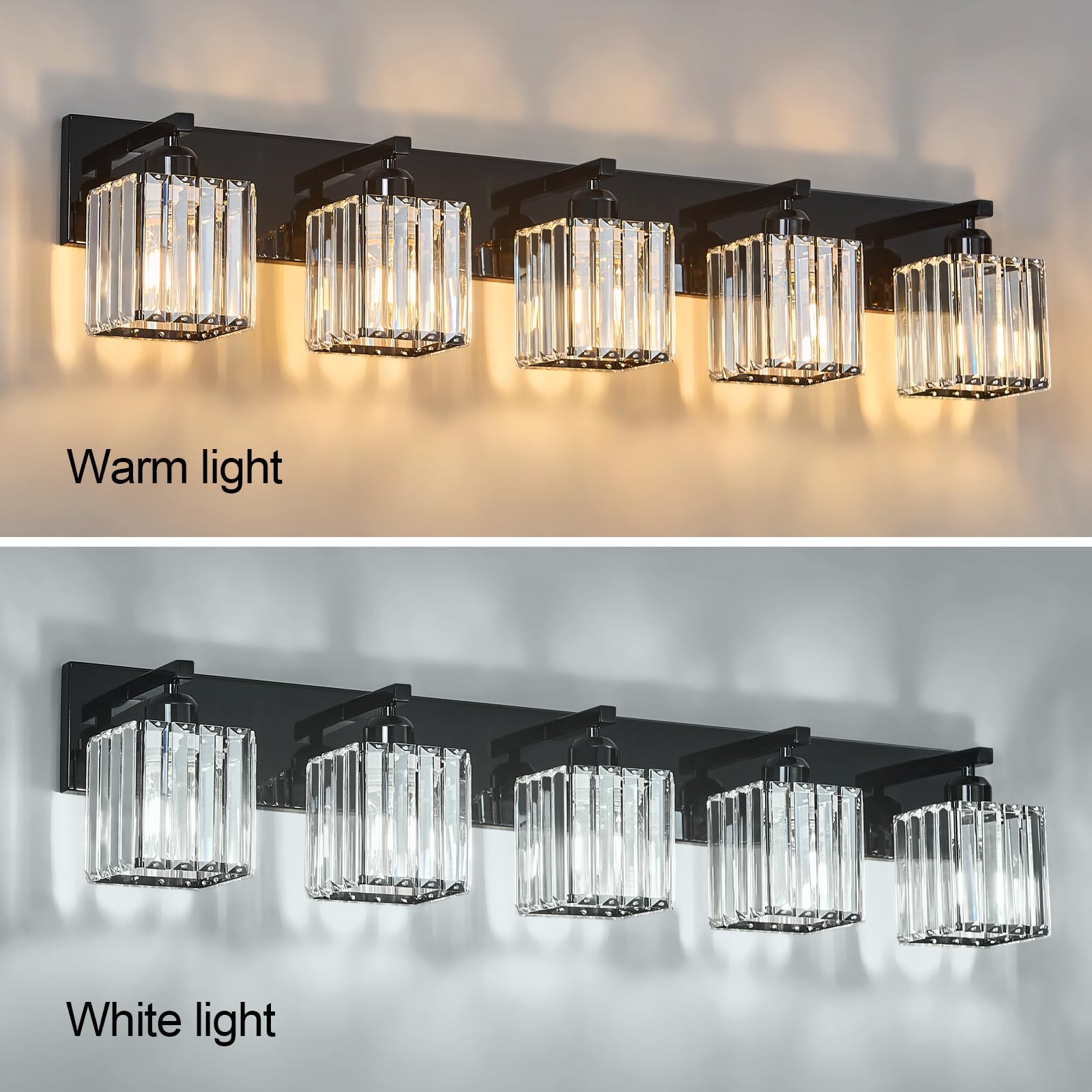 FDPBY Modern Bathroom Vanity Light 5-Light Plating Black Crystal Wall Fixture Model 002 Metal