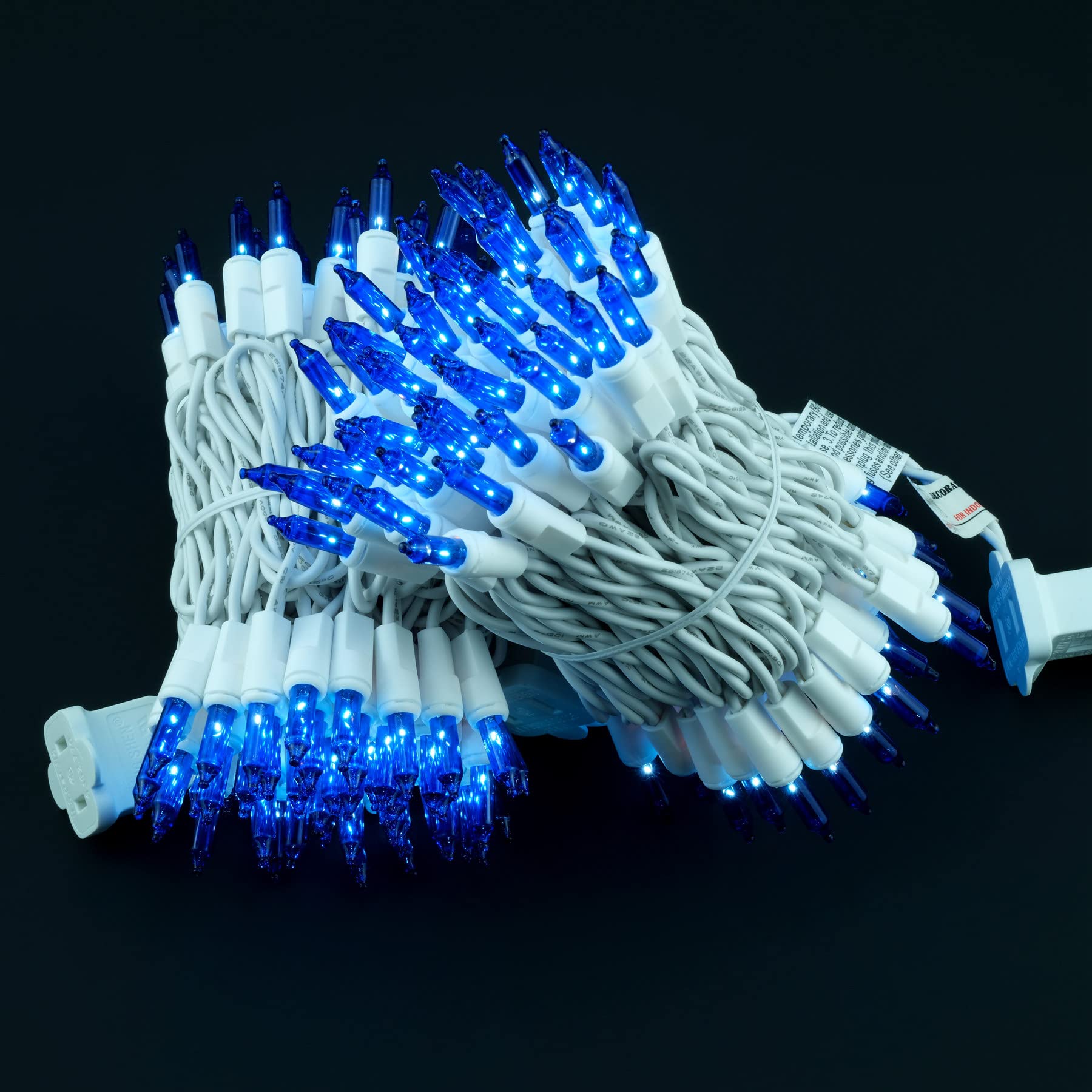 YULETIME Blue Christmas Lights, 200 Count Mini String Lights, 2 Strands of 21 ft, UL Certified, Glass, Blue - White Wire