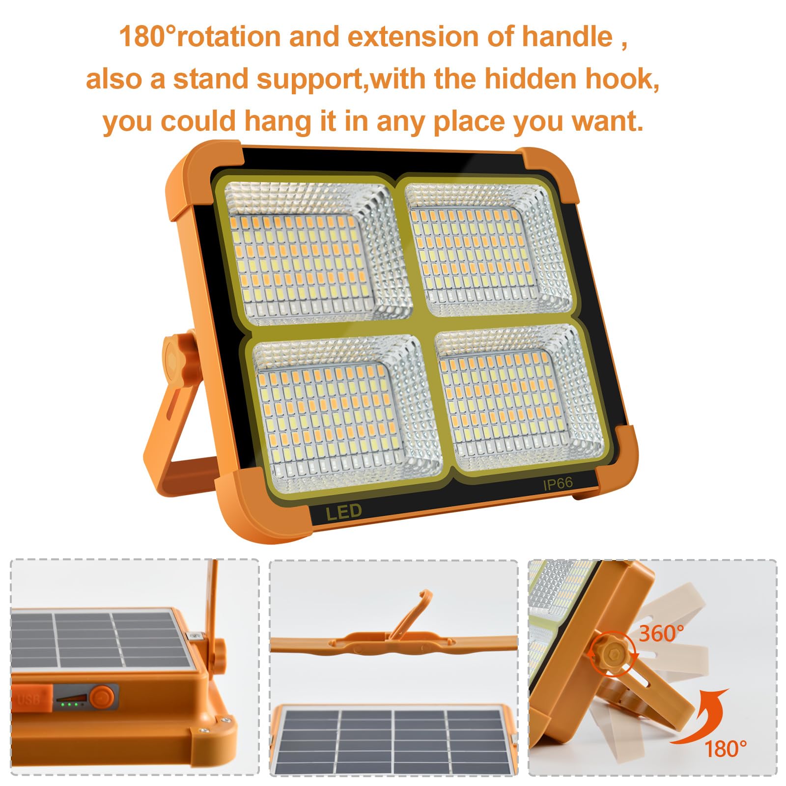 CosyEasy Portable LED Work Light 100W 16500mAh 10000 LM Rechargeable Solar Emergency Floor Light - Orange (Remote)