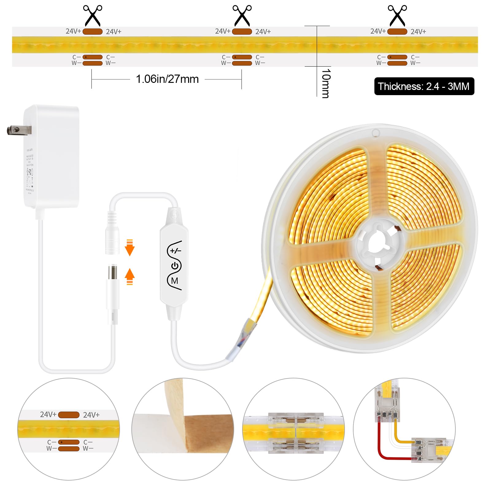 Wefomey COB LED Strip Light, 16.4ft Tunable White 2700K-6500K, 3200 LEDs, Remote & App Control, UL Listed, Ideal for