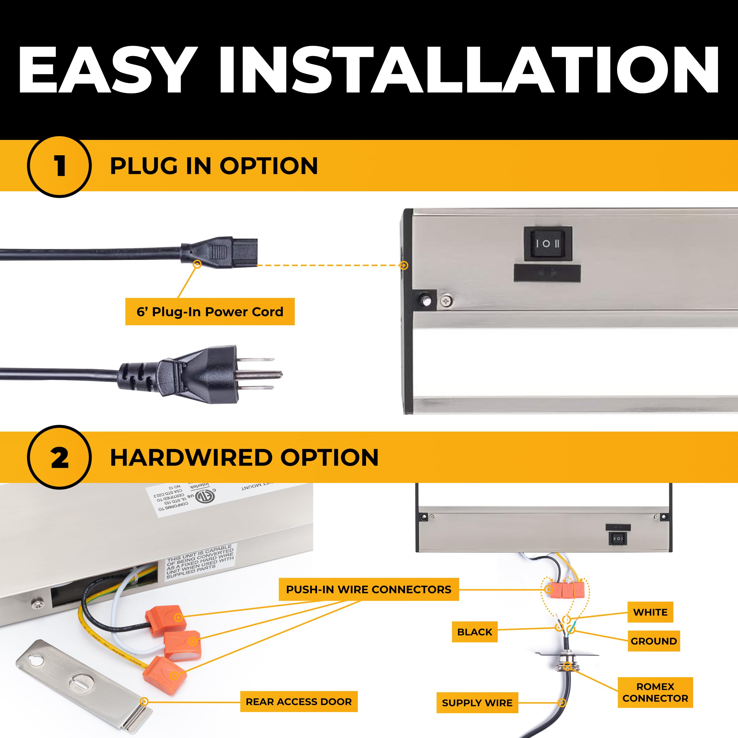Led Under Cabinet Lighting Hardwired - 3Cct 24 Inch Satin Finish - Undercabinet Lights For Kitchen - Linkable Undercounter Dimma