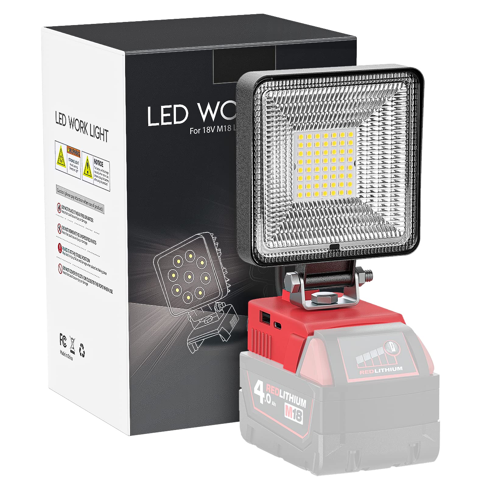 Livowalny Cordless Flood Light For Milwaukee Light M18 Work Light, 27W 2700Lm Led Work Light Battery Light For Milwaukee M18 Bat