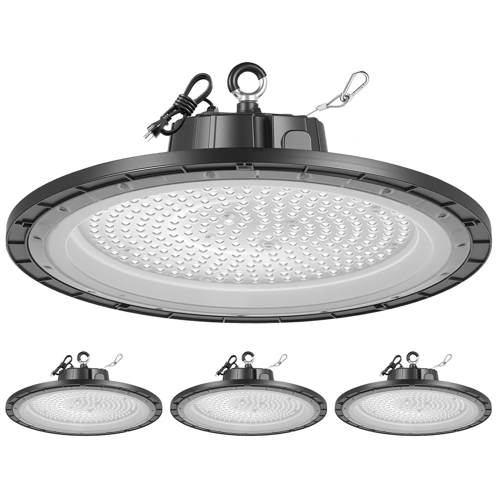 VEVOR 4 Pack LED High Bay Lights, 250W 36000LM 5000K Super Bright UFO Warehouse Shop Lights, IP65 Waterproof Garage Lights, 100-