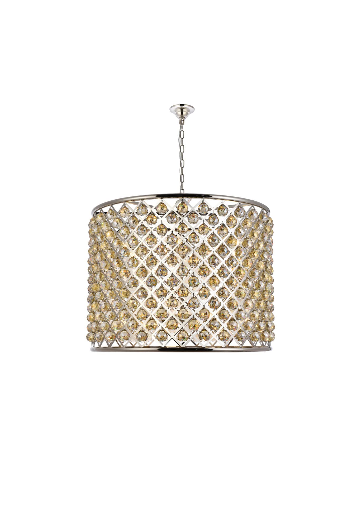 Elegant Lighting Madison Collection 12-Light Pendant Lamp with Royal Cut Golden Teak Crystals, Polished Nickel Finish