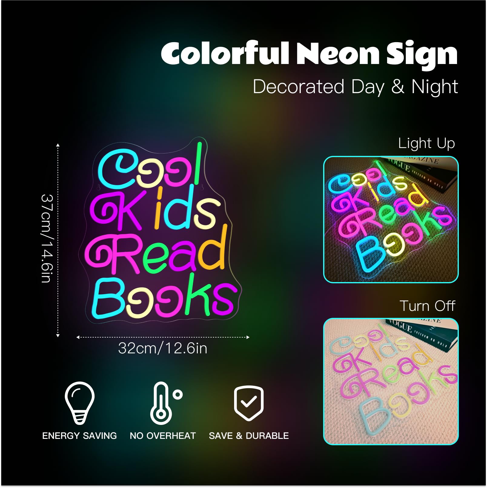 Faxfsign Cool Kids Read Books Neon Sign For Wall Decor Reading Neon Light Sign For Classroom Library Bedroom Bookstore School Led Neon Signs Children Students Kids Book Lover Gifts