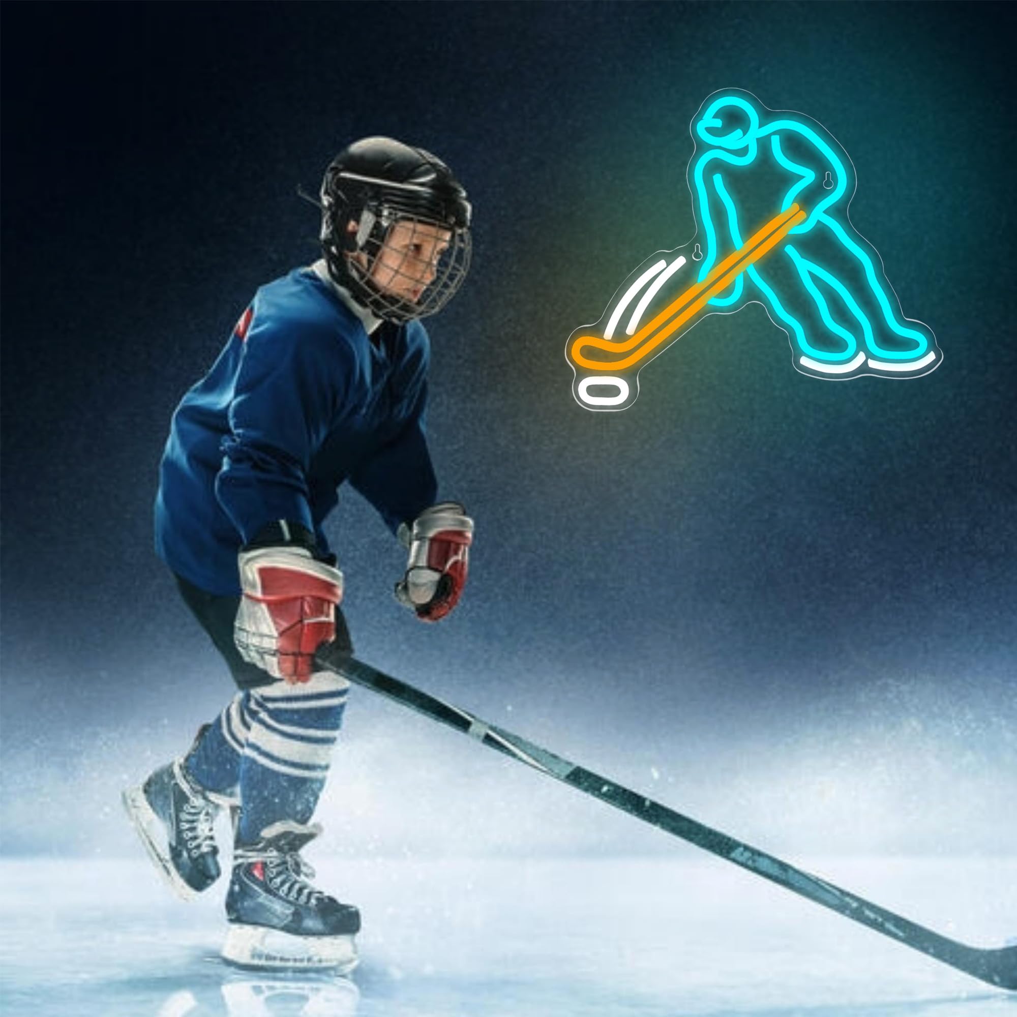 LALAON Ice Hockey Neon Light Sign, Blue and Yellow, Acrylic, 13.8x11.8in, Model ZKXD10003, Great for Garage, Man Cave, Bar,