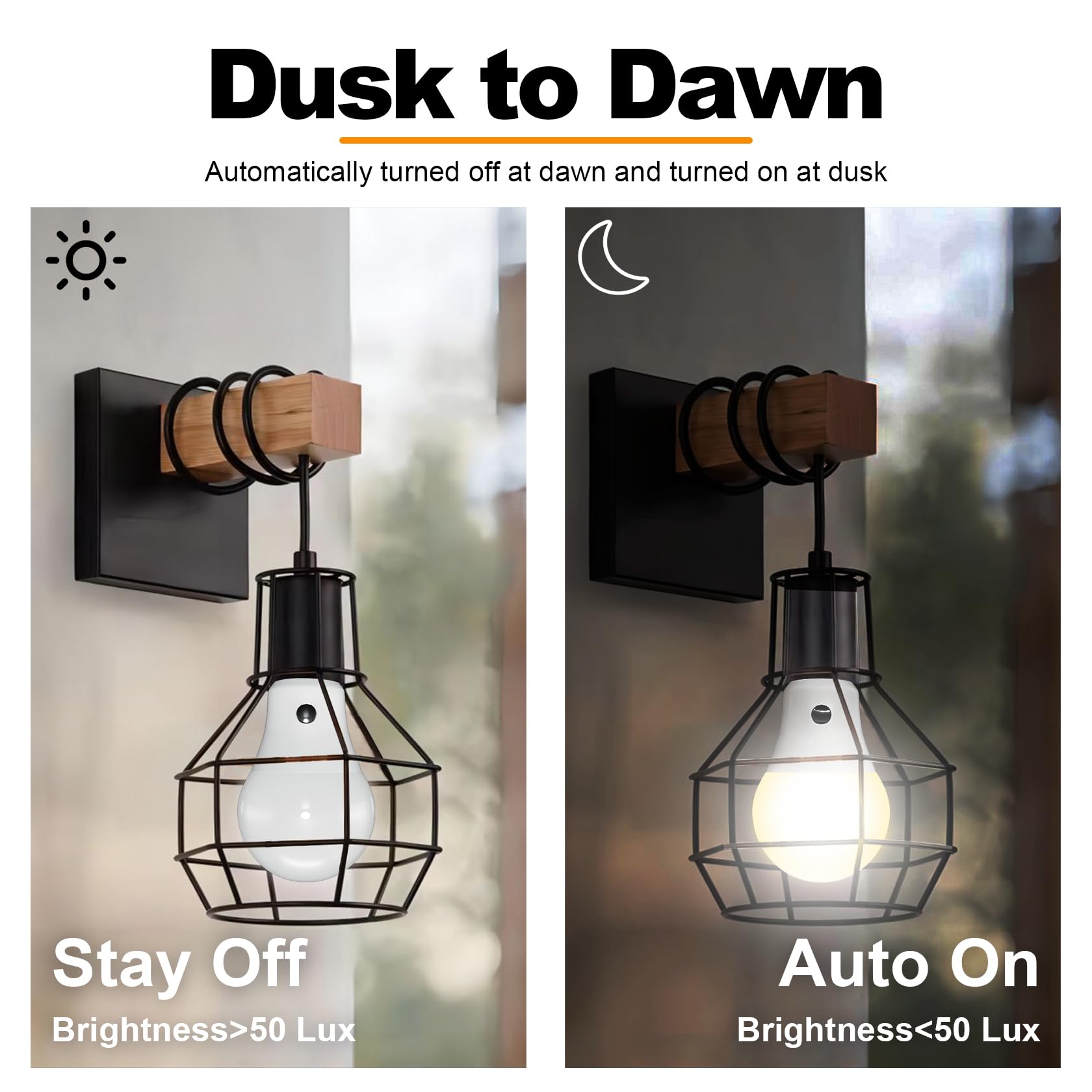 ORALUCE Dusk to Dawn LED Outdoor Light Bulb, Warm White 3000K, E26 Base, 60W Equivalent, 4 Count